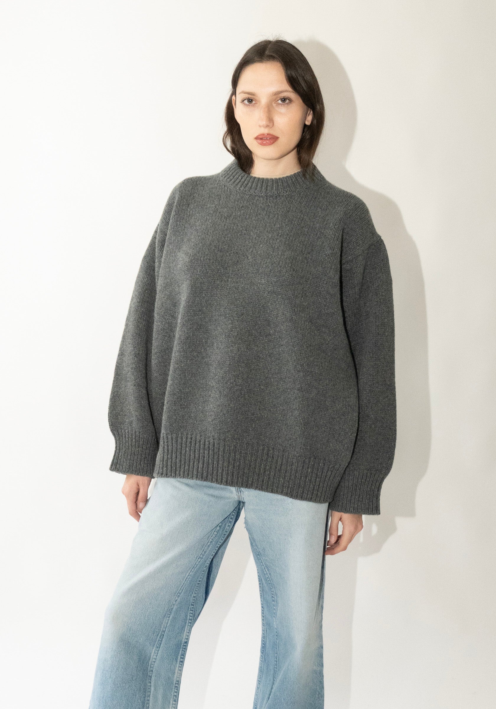 Caragh Chunky Slouchy Crewneck in Charcoal