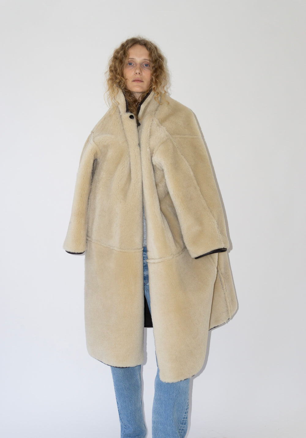 Cawley Sheepskin and Leather Roo Coat in Chocolate and Natural