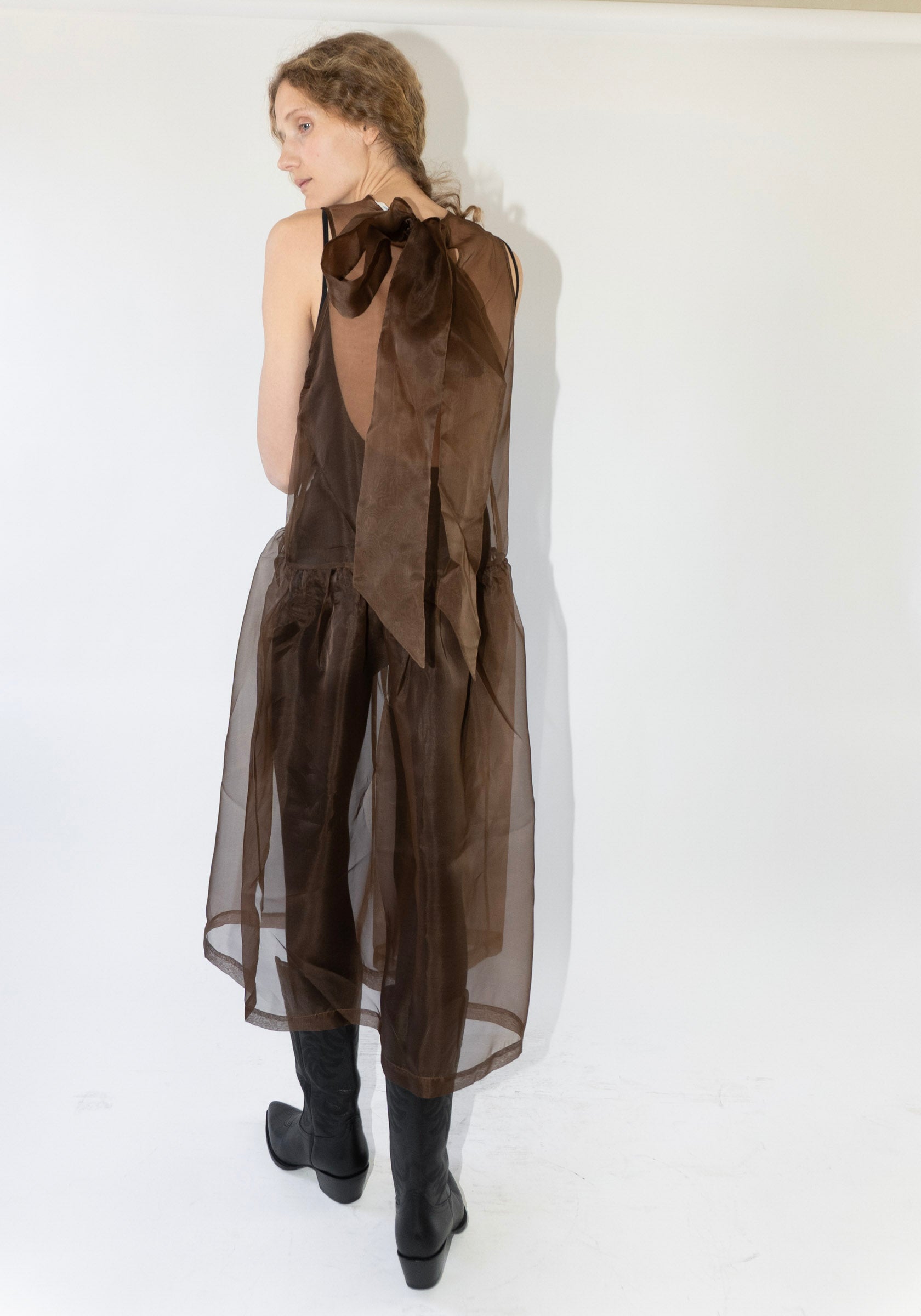 Silk Organza Gathered Isabella Dress in Chestnut