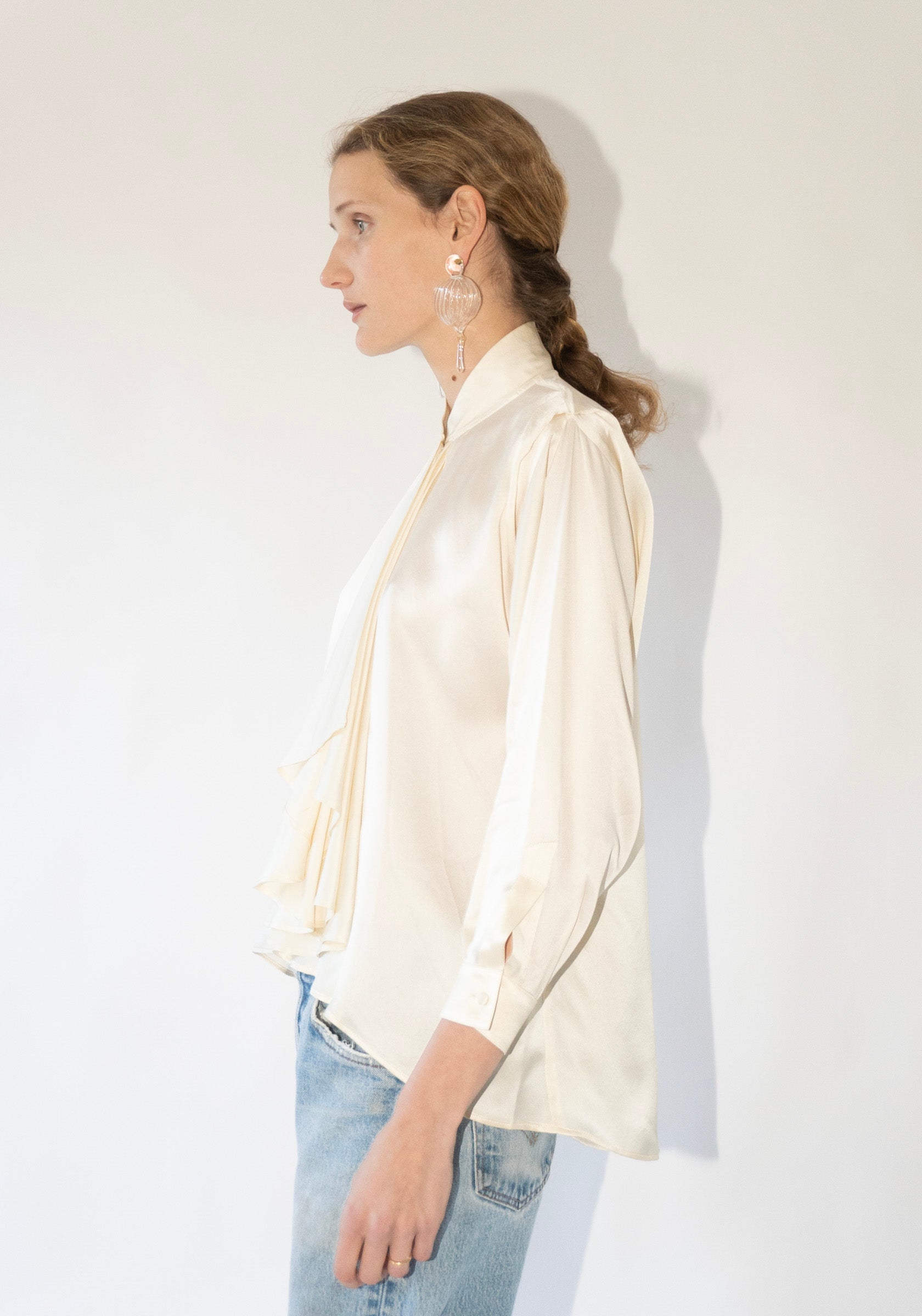 Vintage Genny Silk Ruffle Blouse in Ivory