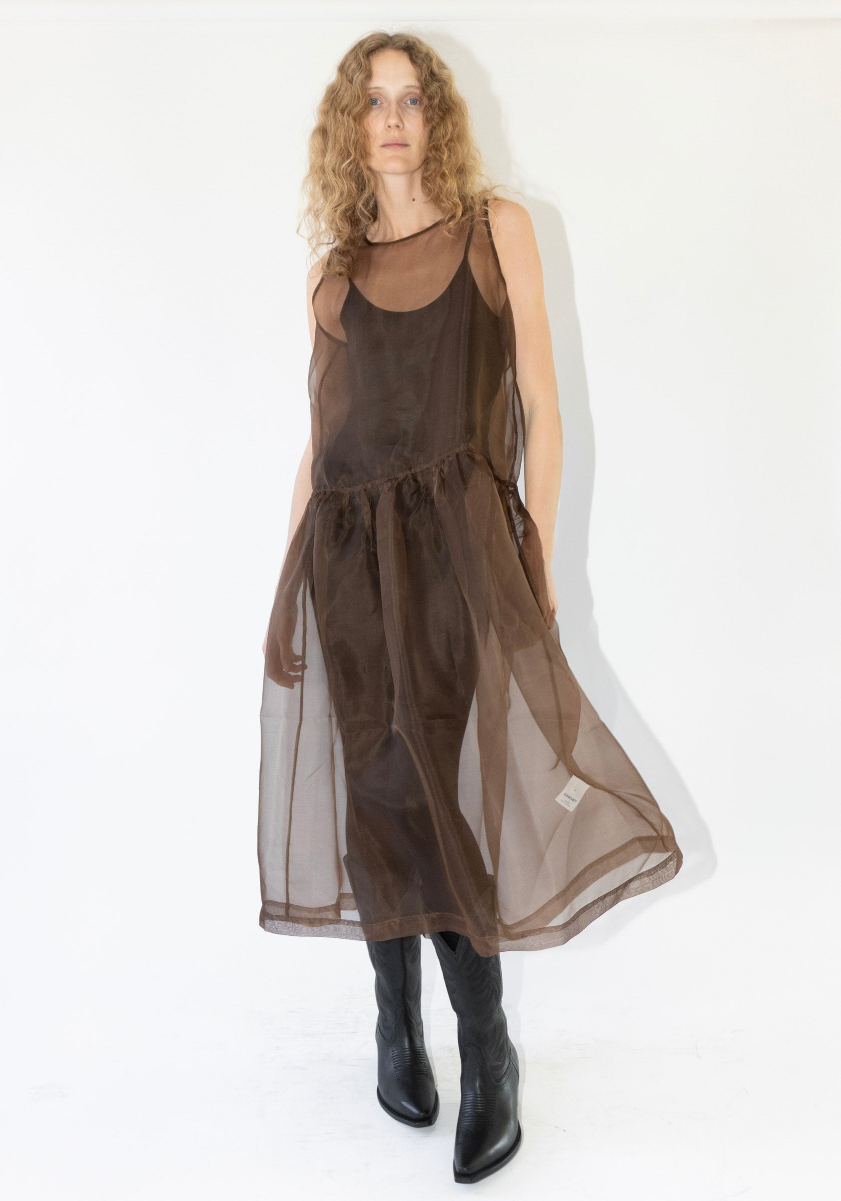 Silk Organza Gathered Isabella Dress in Chestnut