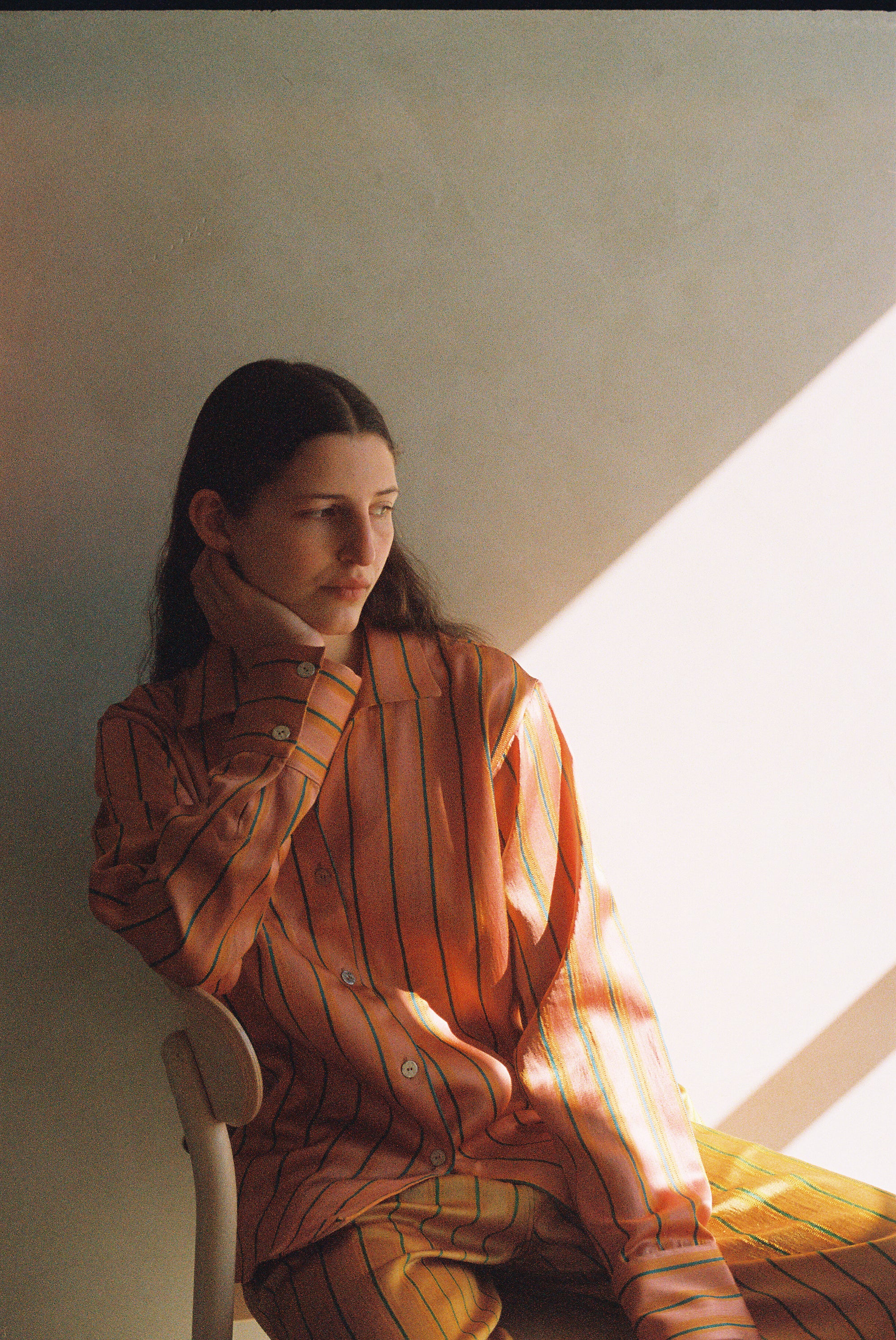 Stripe Button Down Shirt in Peach Stripe