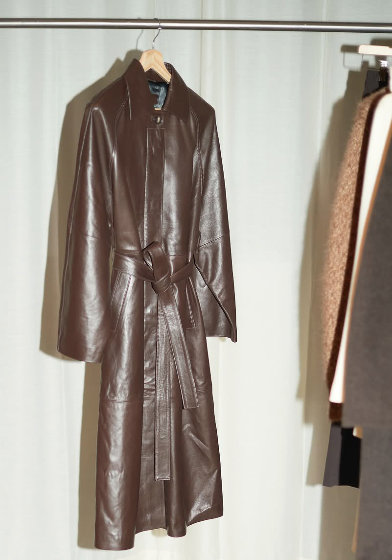 Cordera Nappa Long Trench Coat in Brown
