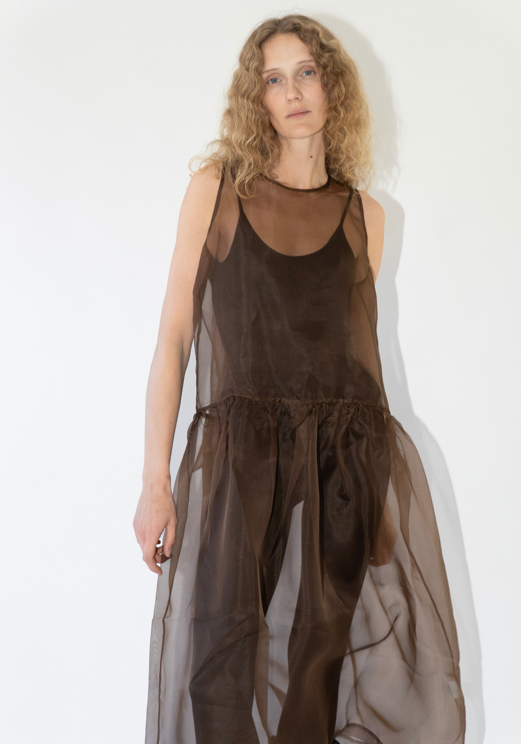 Silk Organza Gathered Isabella Dress in Chestnut