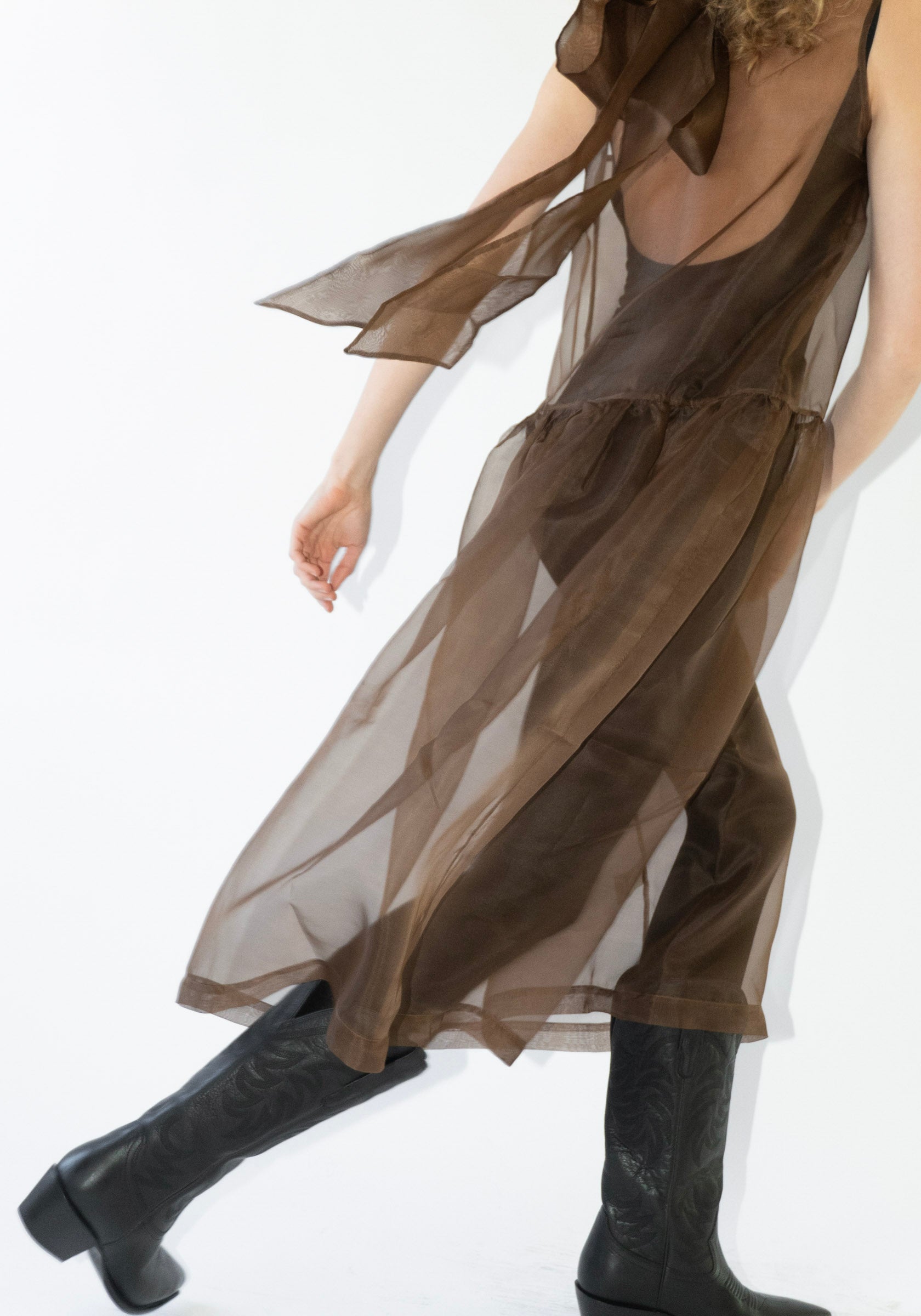 Silk Organza Gathered Isabella Dress in Chestnut