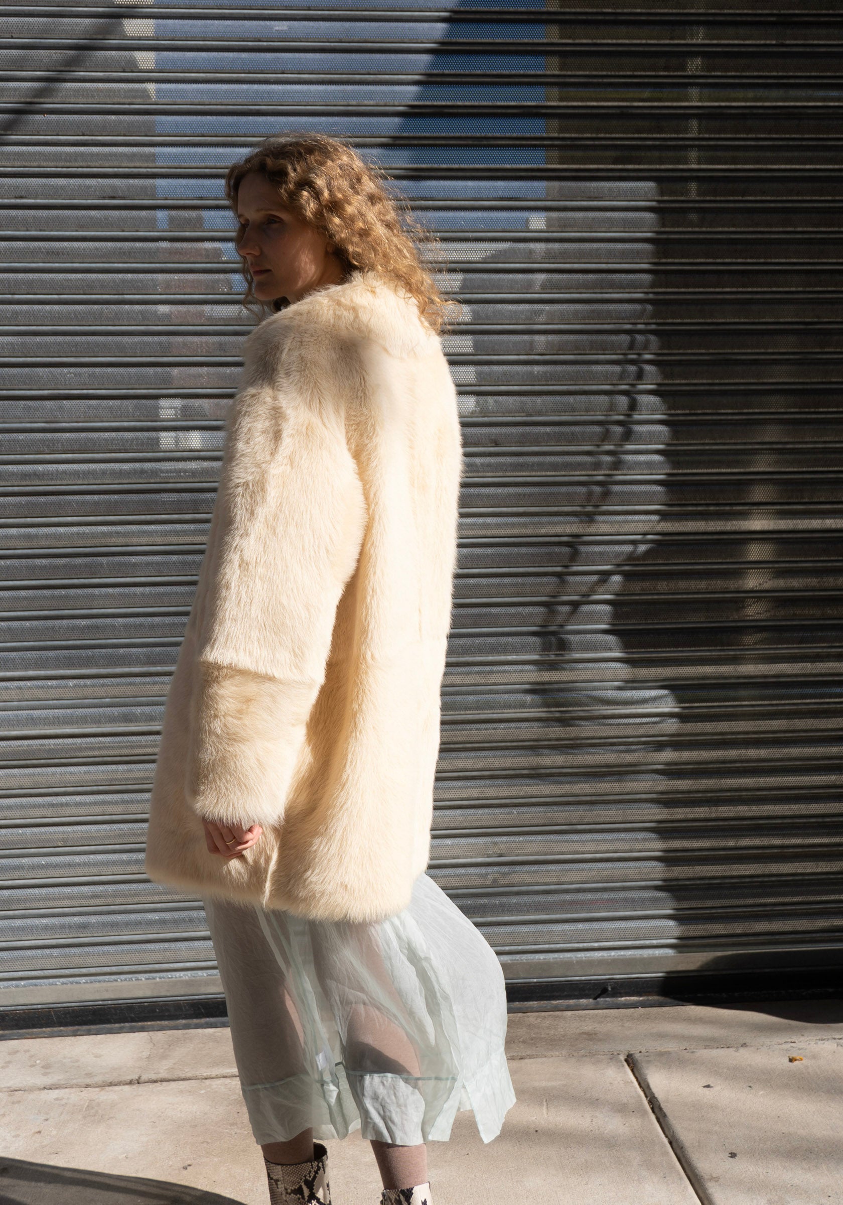 Ruben Mid Length Shearling Coat in Butter