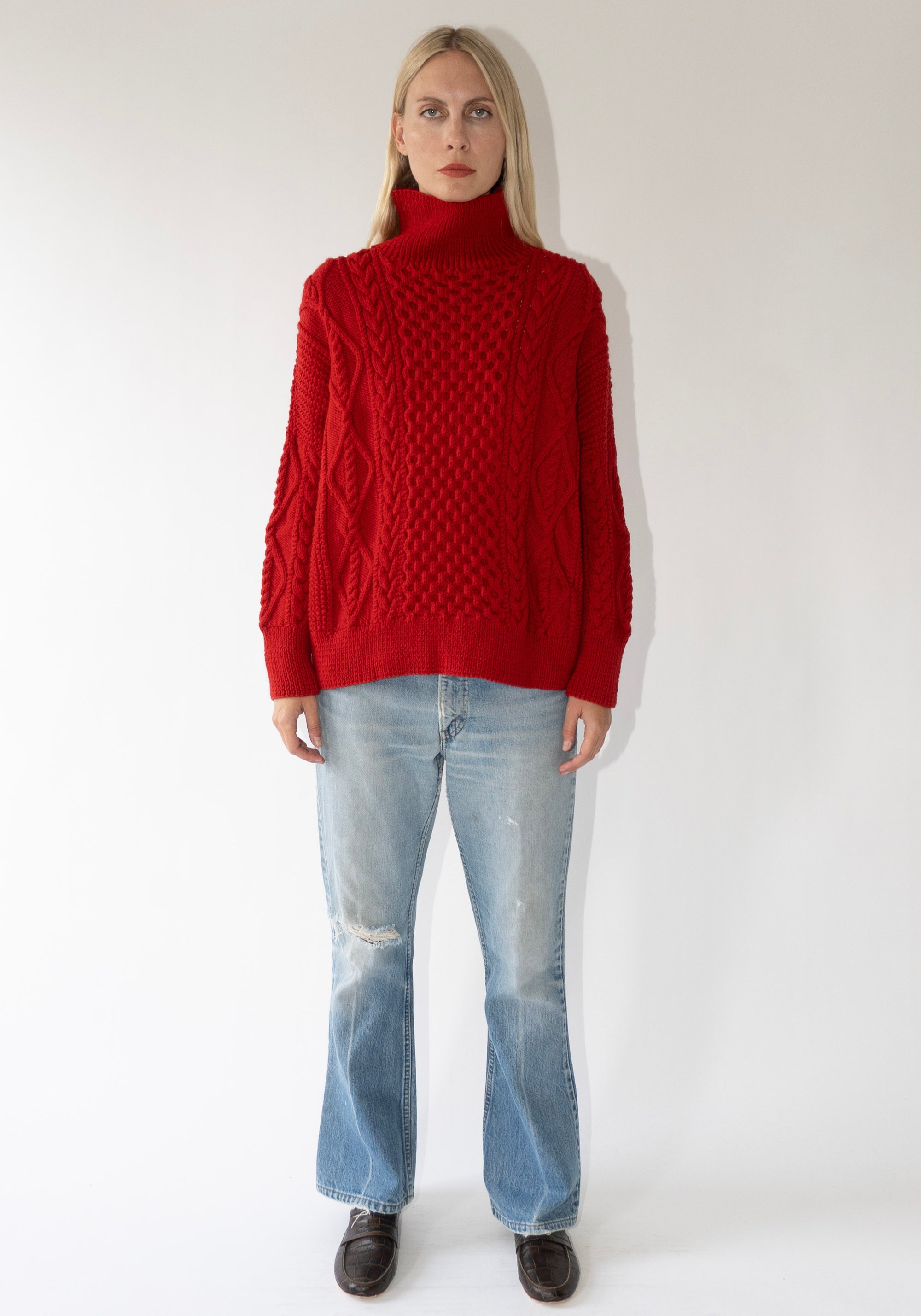 Auntie Oti Fisherman Sweater in Red