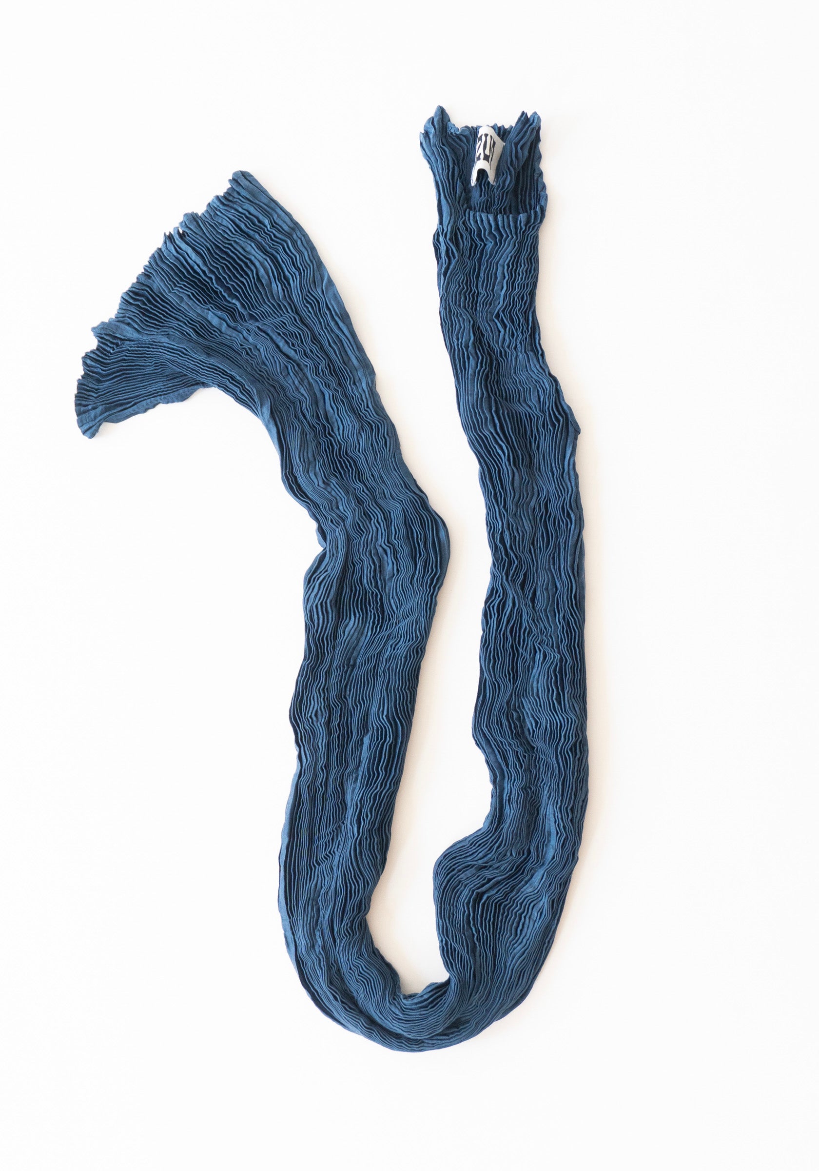 Azur Plissé Satin Silk Tank Long Dress in Dark Indigo