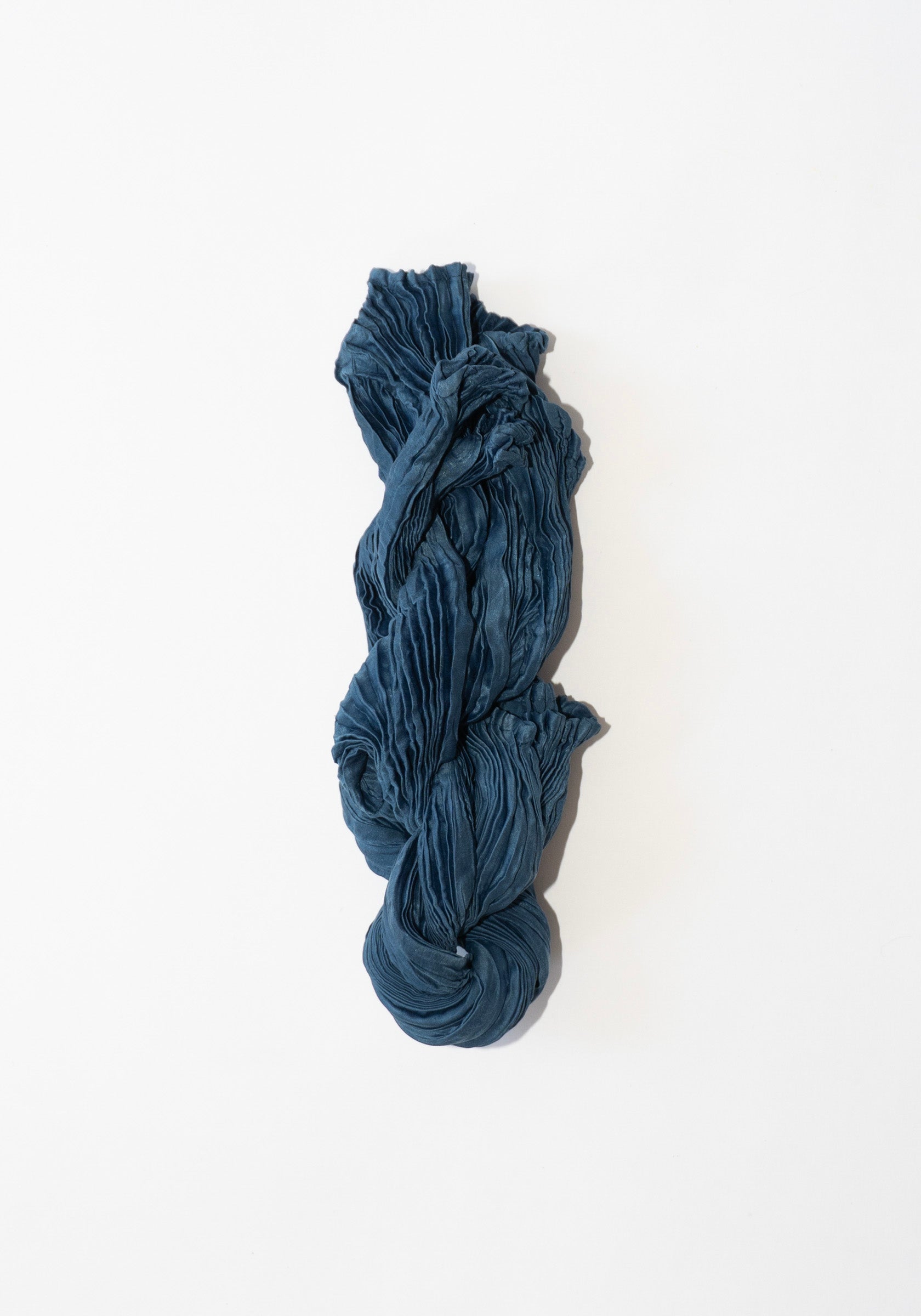 Azur Plissé Satin Silk Sleeve Top in Dark Indigo