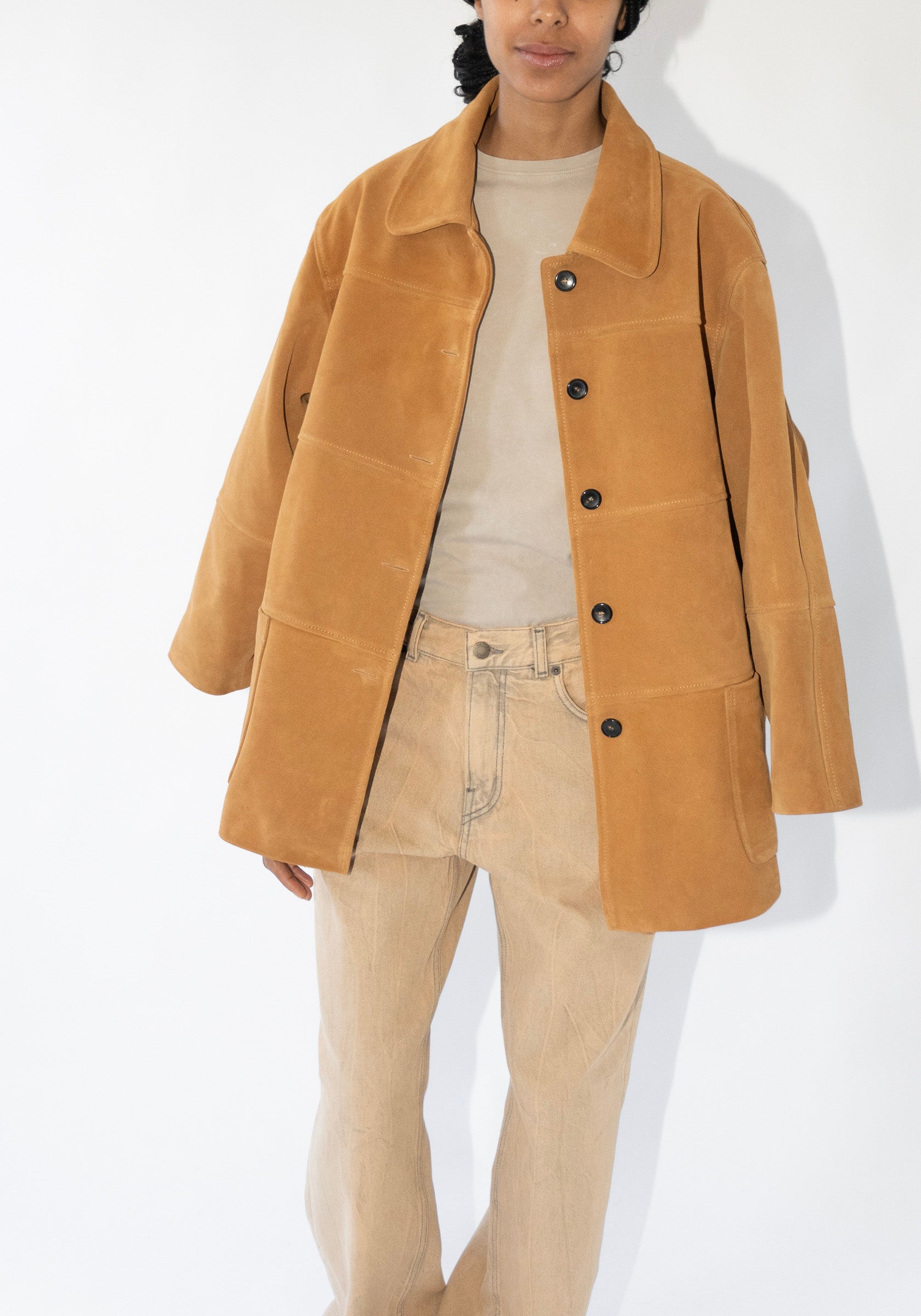 Panelled Quinn Jacket in Suede Morrocan Flame