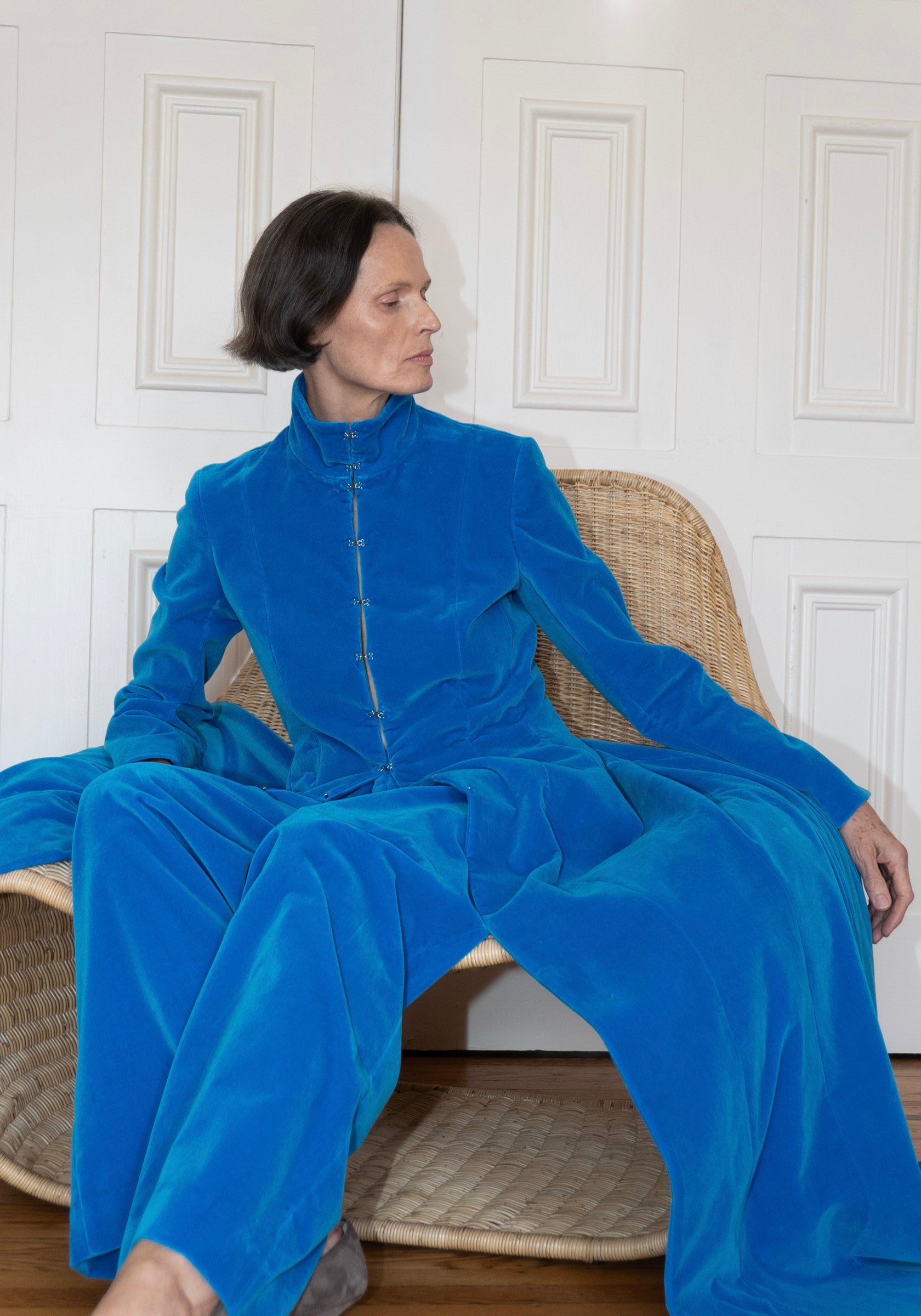 Colleen Allen Velvet Drawstring Pant in Cerulean Blue