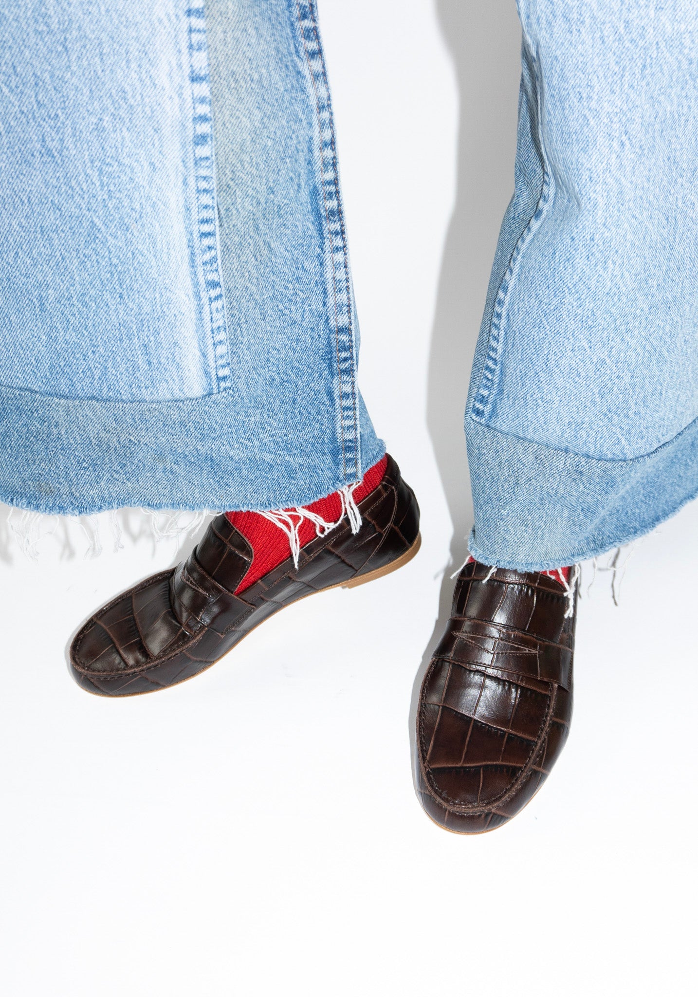 Jamie Haller Penny Loafer in Brown Croc