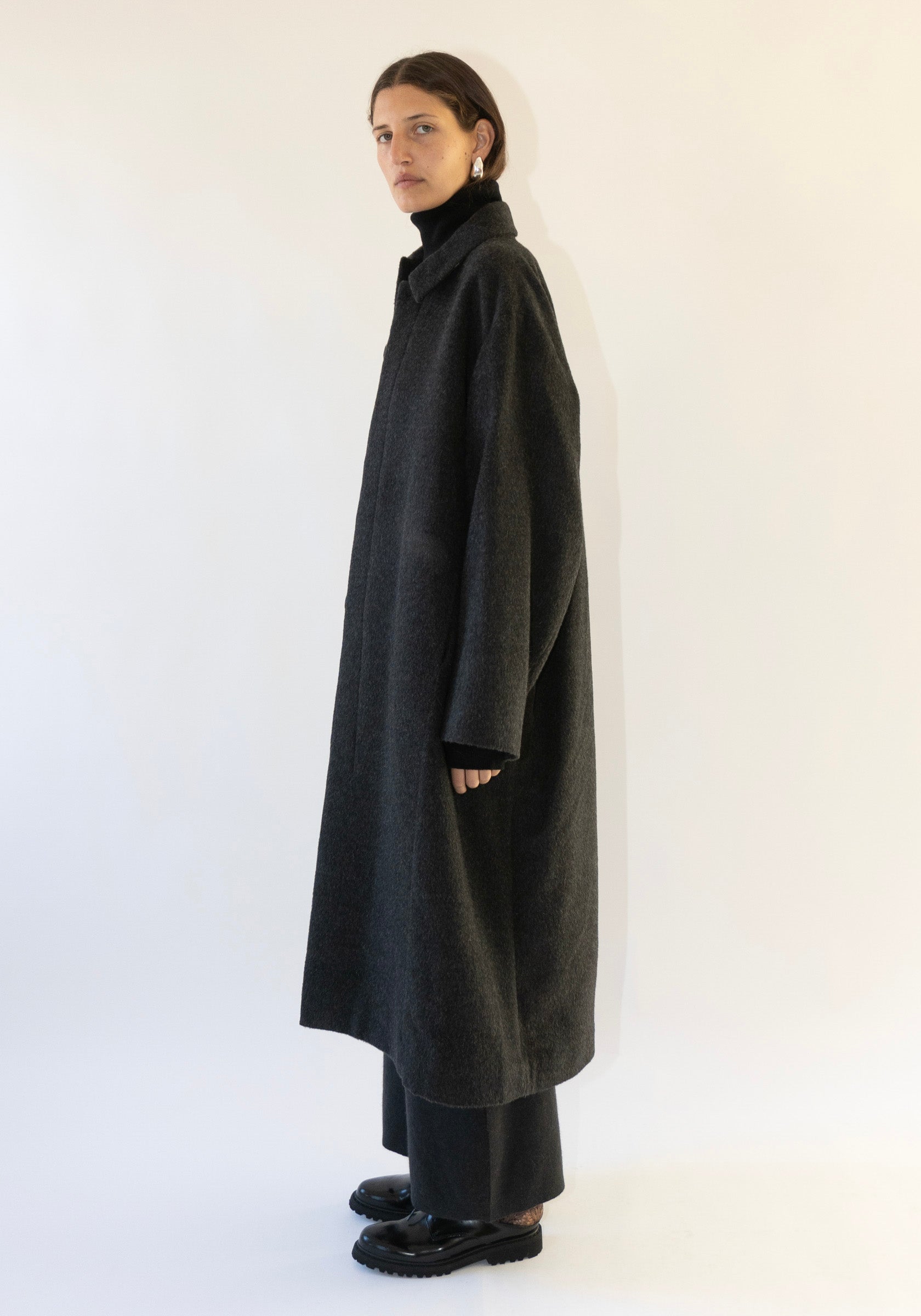 Brushed Car Coat in Black Melange