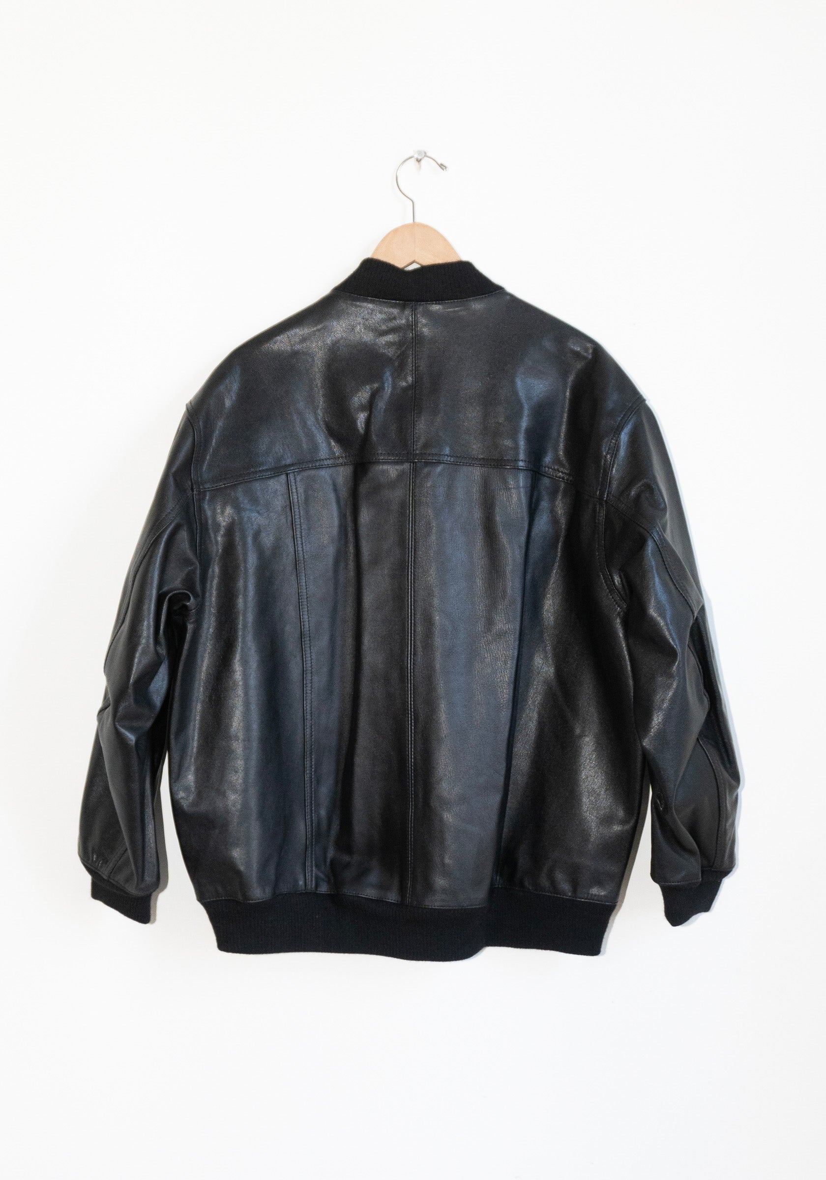 Leather Bomber in Black