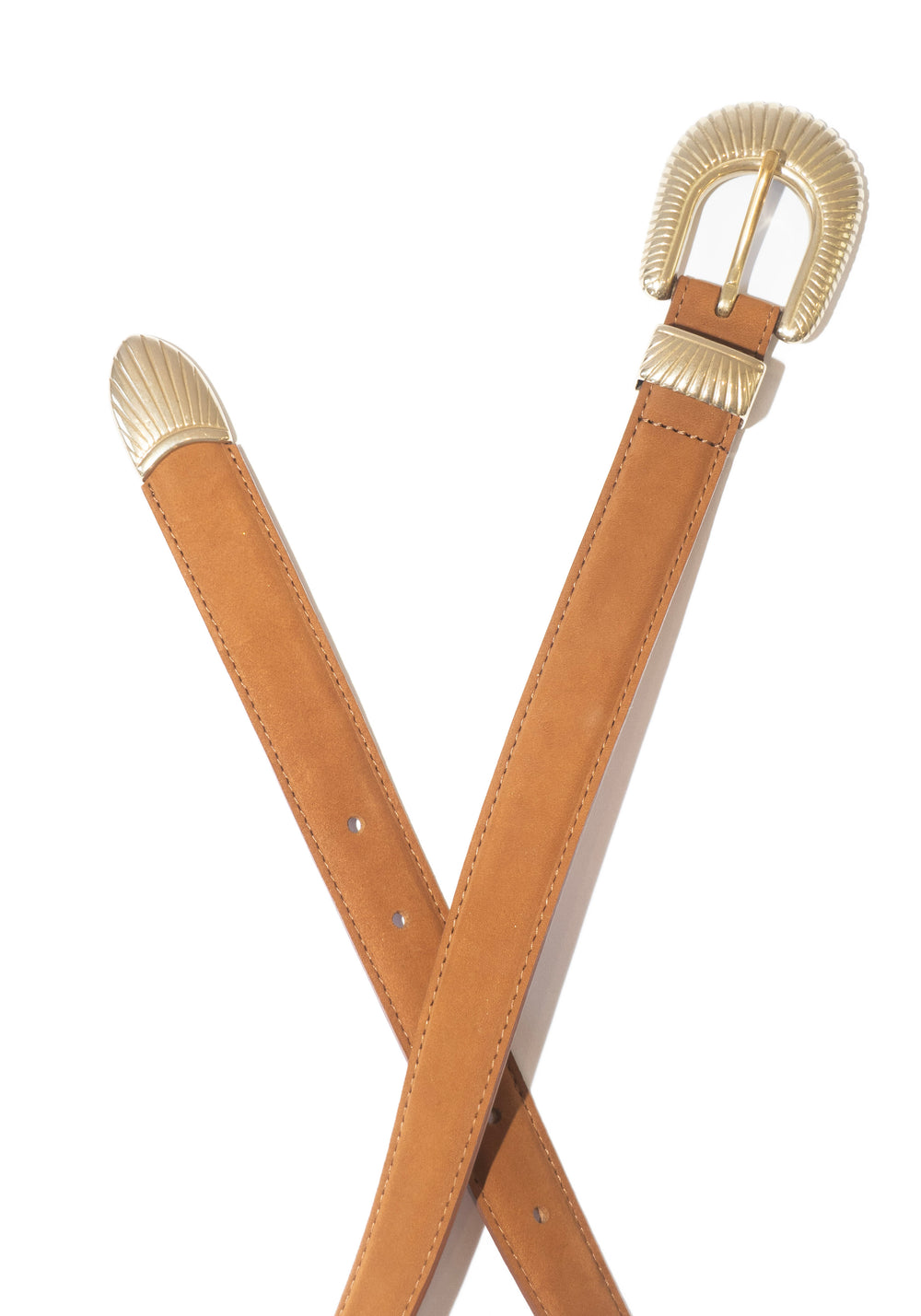 Maison Boinet Western Suede Brass Bucket Belt in Havana