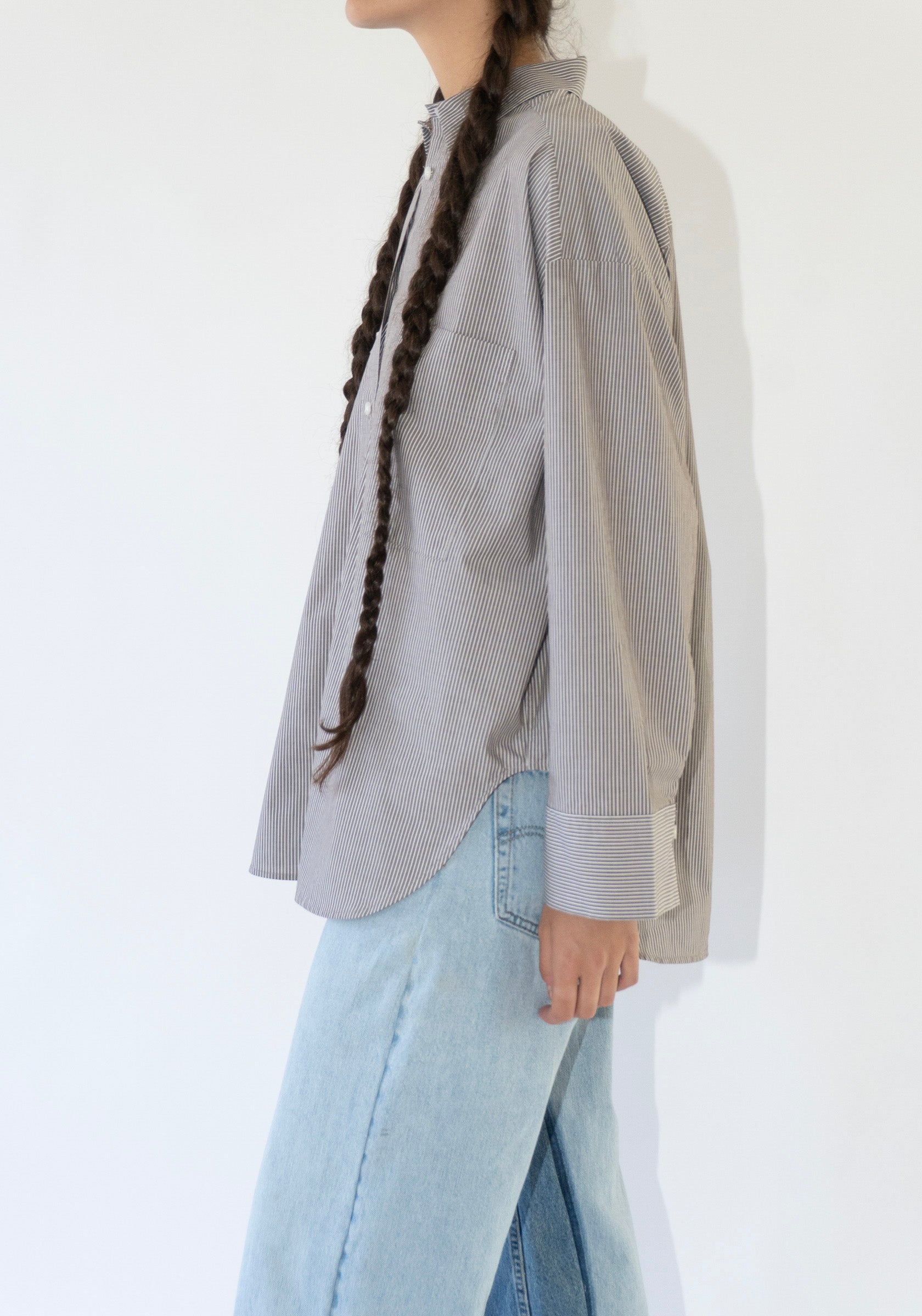 Malene Birger Derris Shirt in Thin Brown Stripe