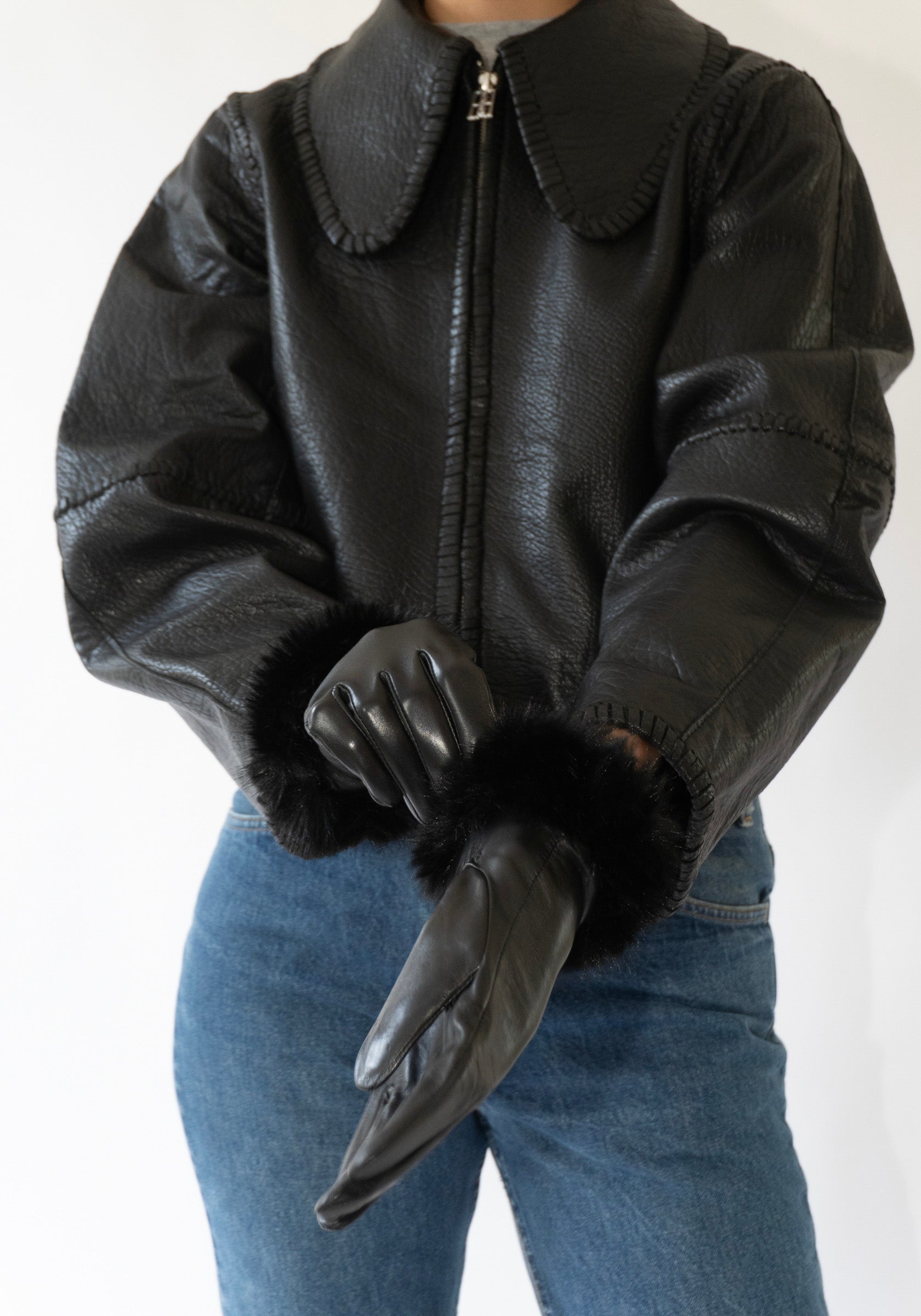 Malene Birger Genna Fur Trim Gloves in Black