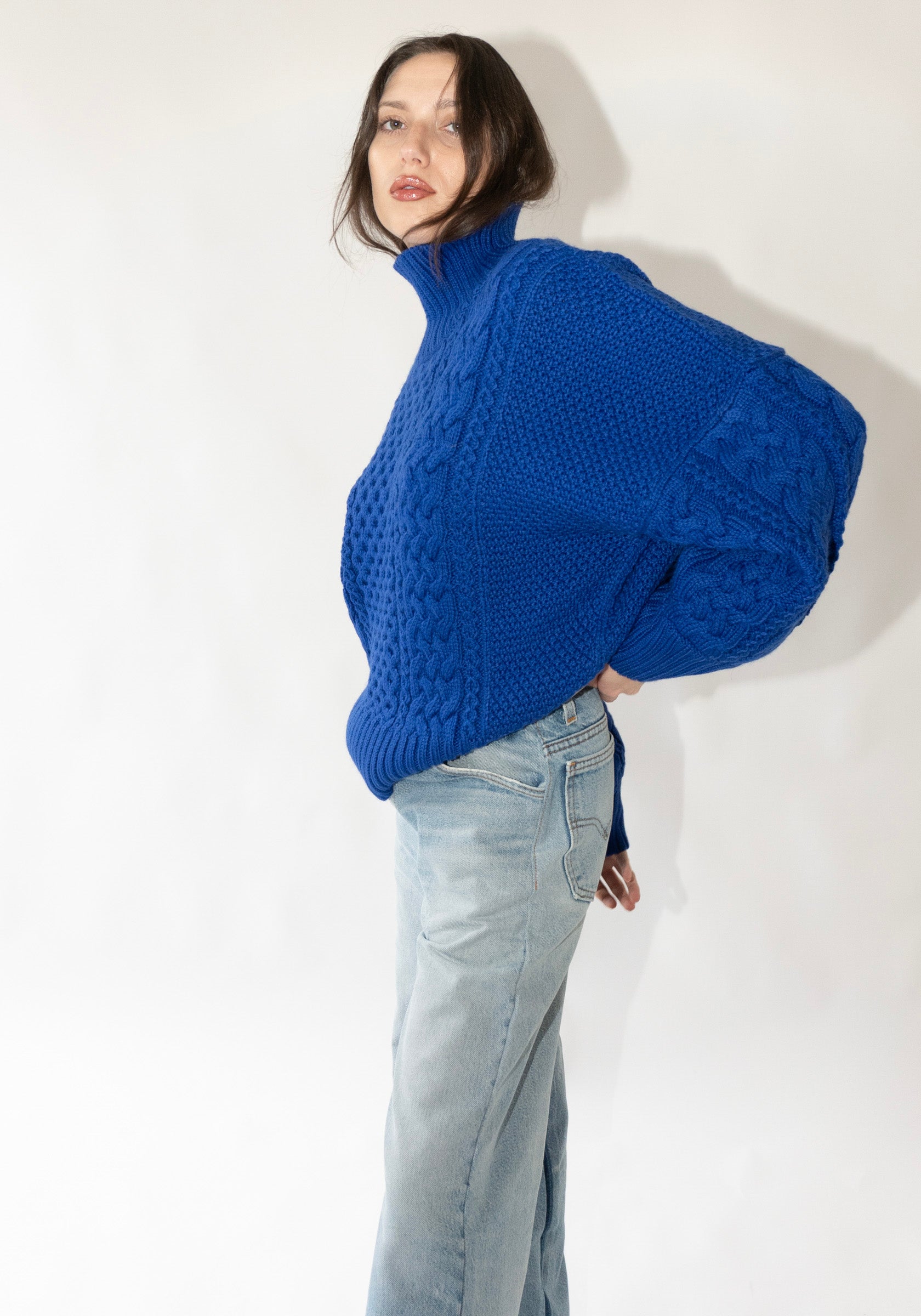 Fisherman Turtleneck Sweater in Cobalt