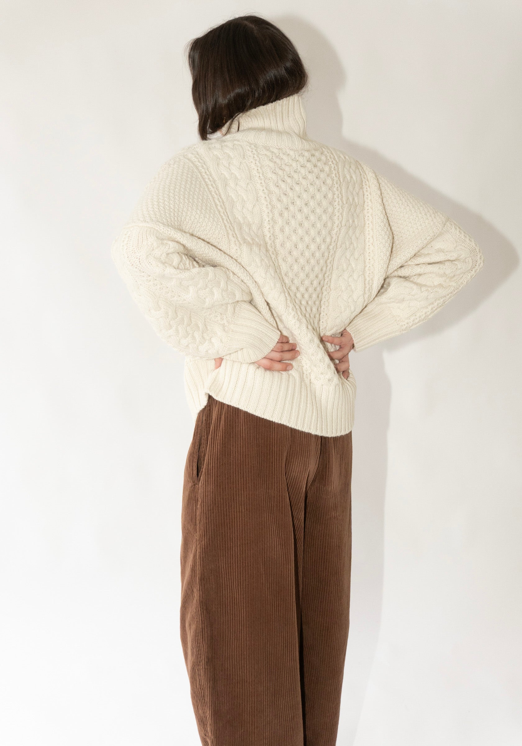 Fisherman Turtleneck Sweater in Cream