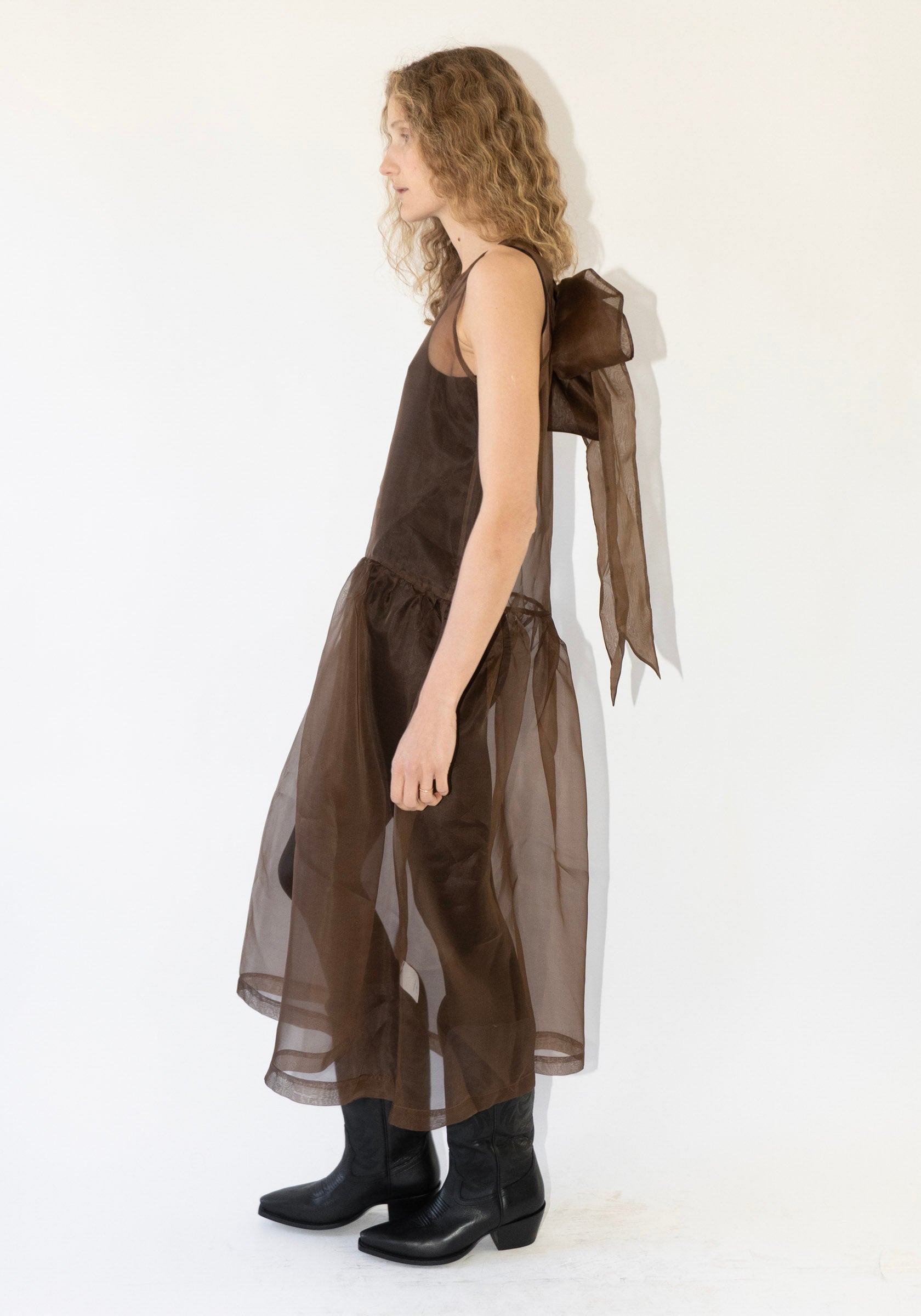 Silk Organza Gathered Isabella Dress in Chestnut