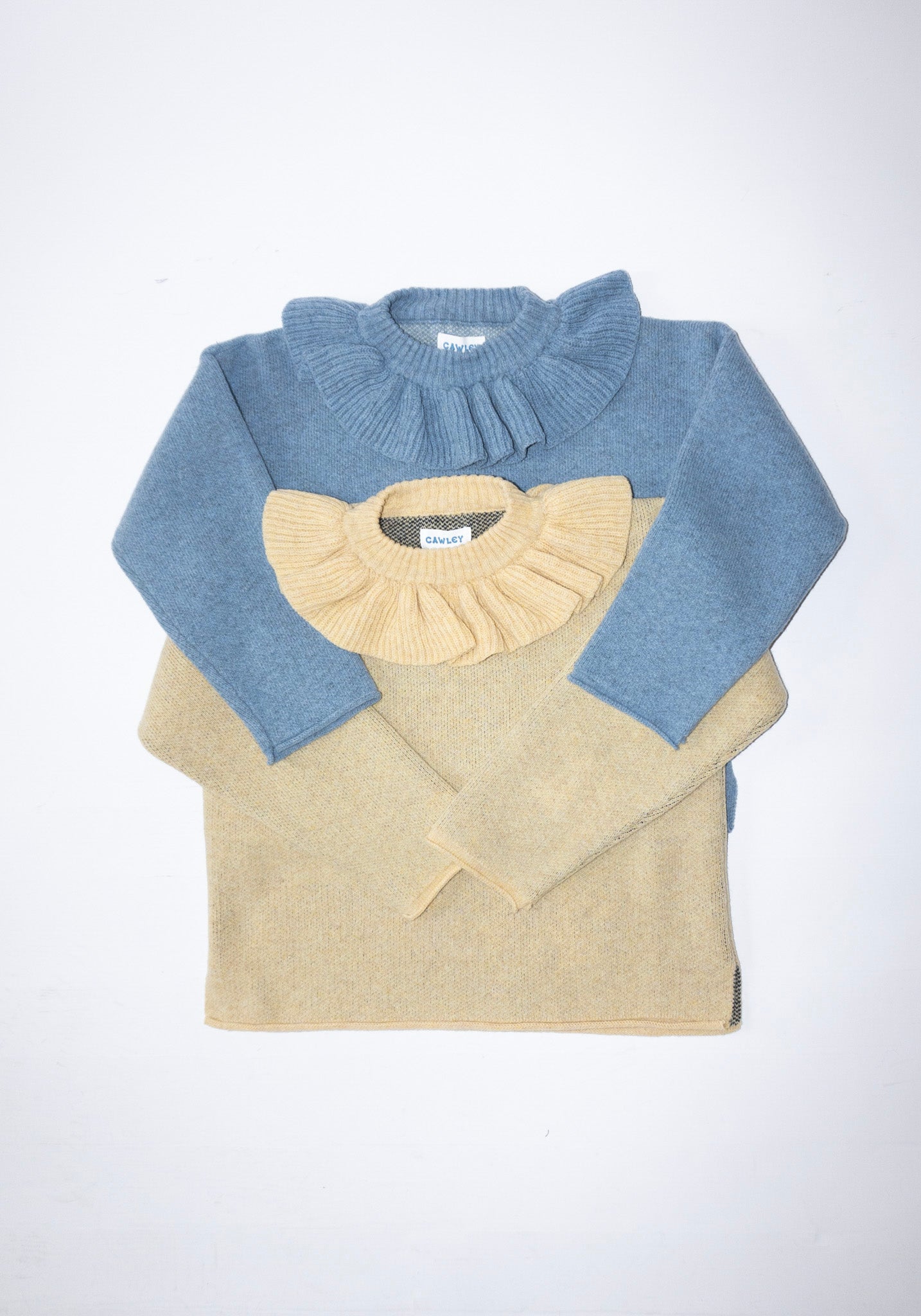 Cawley British Lambswool Ruffle Neck Pullover Sweater in Glacier