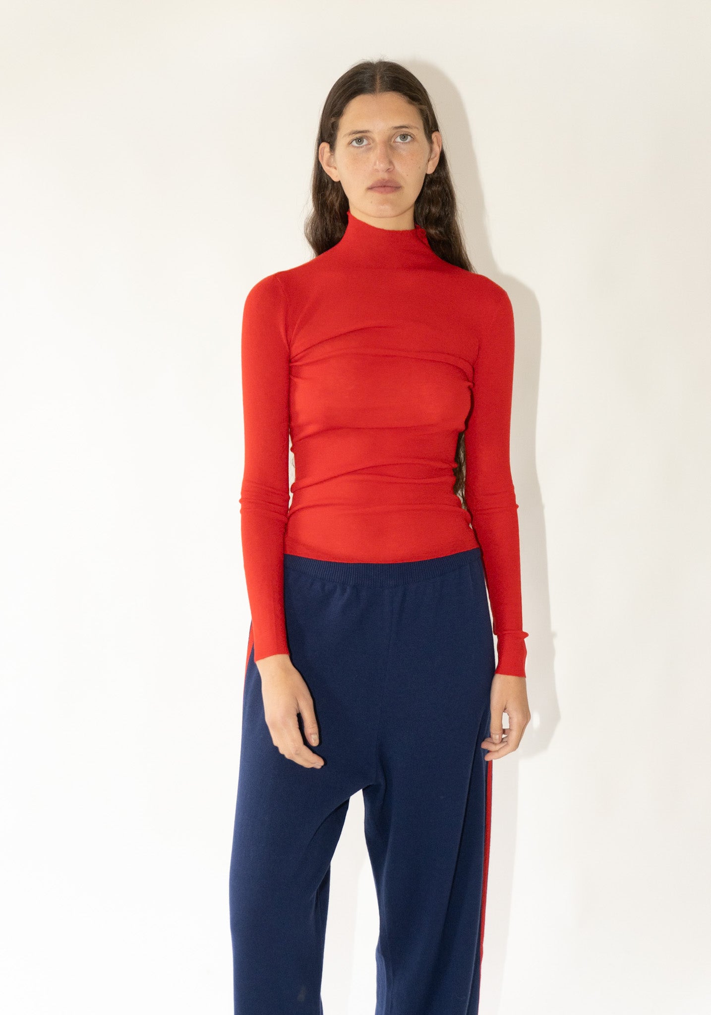 Rib Mock Neck in Sport Red