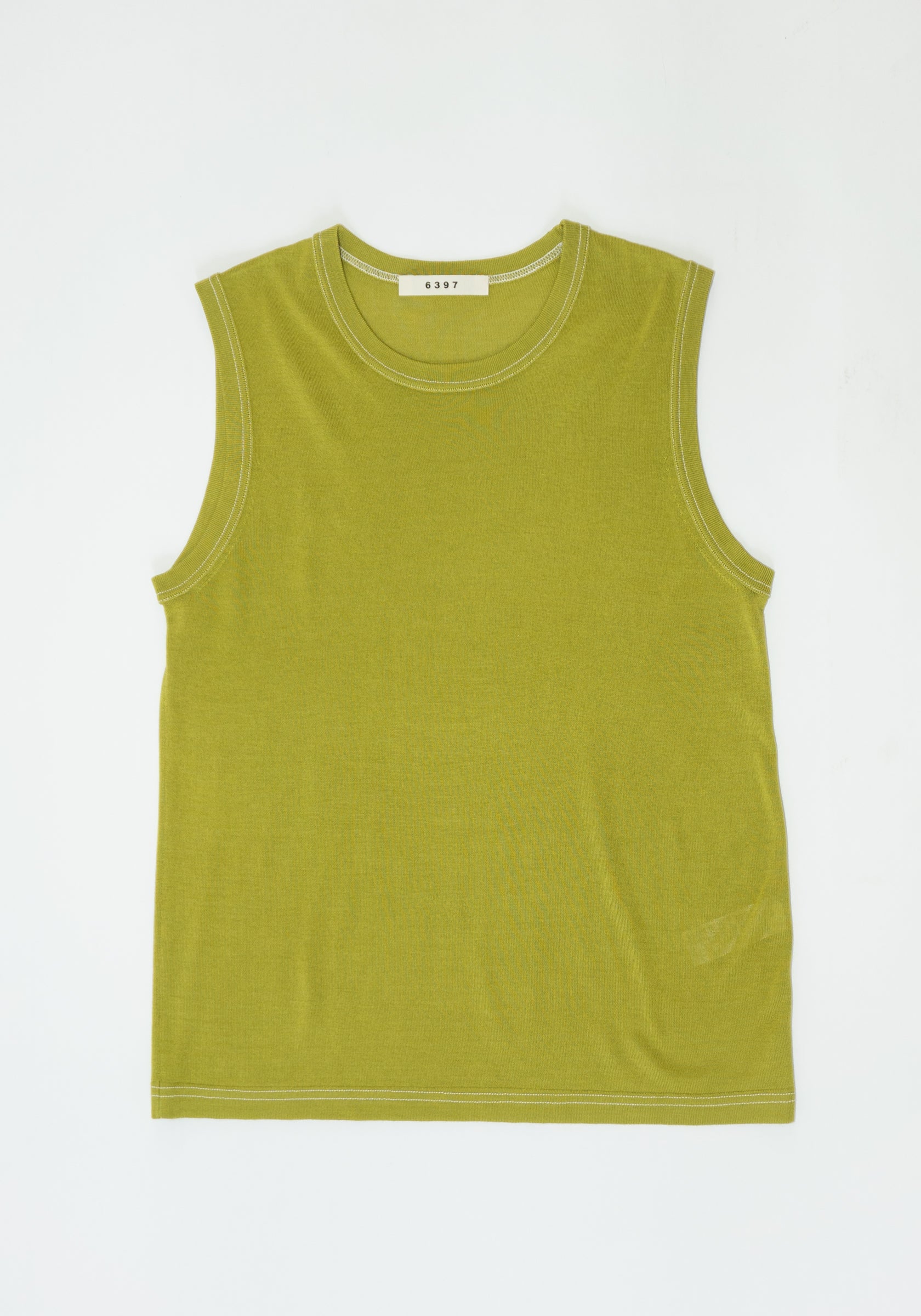 6397 Contrast Stitch Shell Tank in Asparagus

