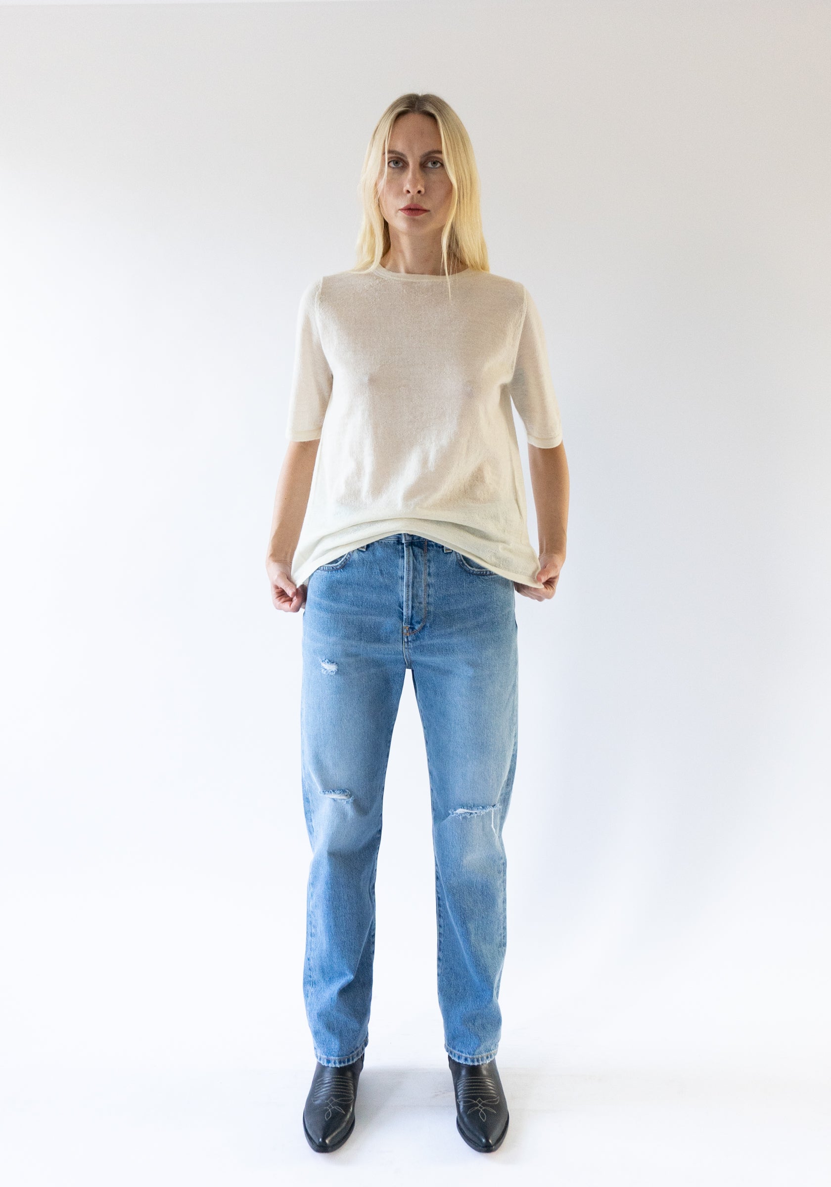 Torn Relaxed Straight Jean in True Blue