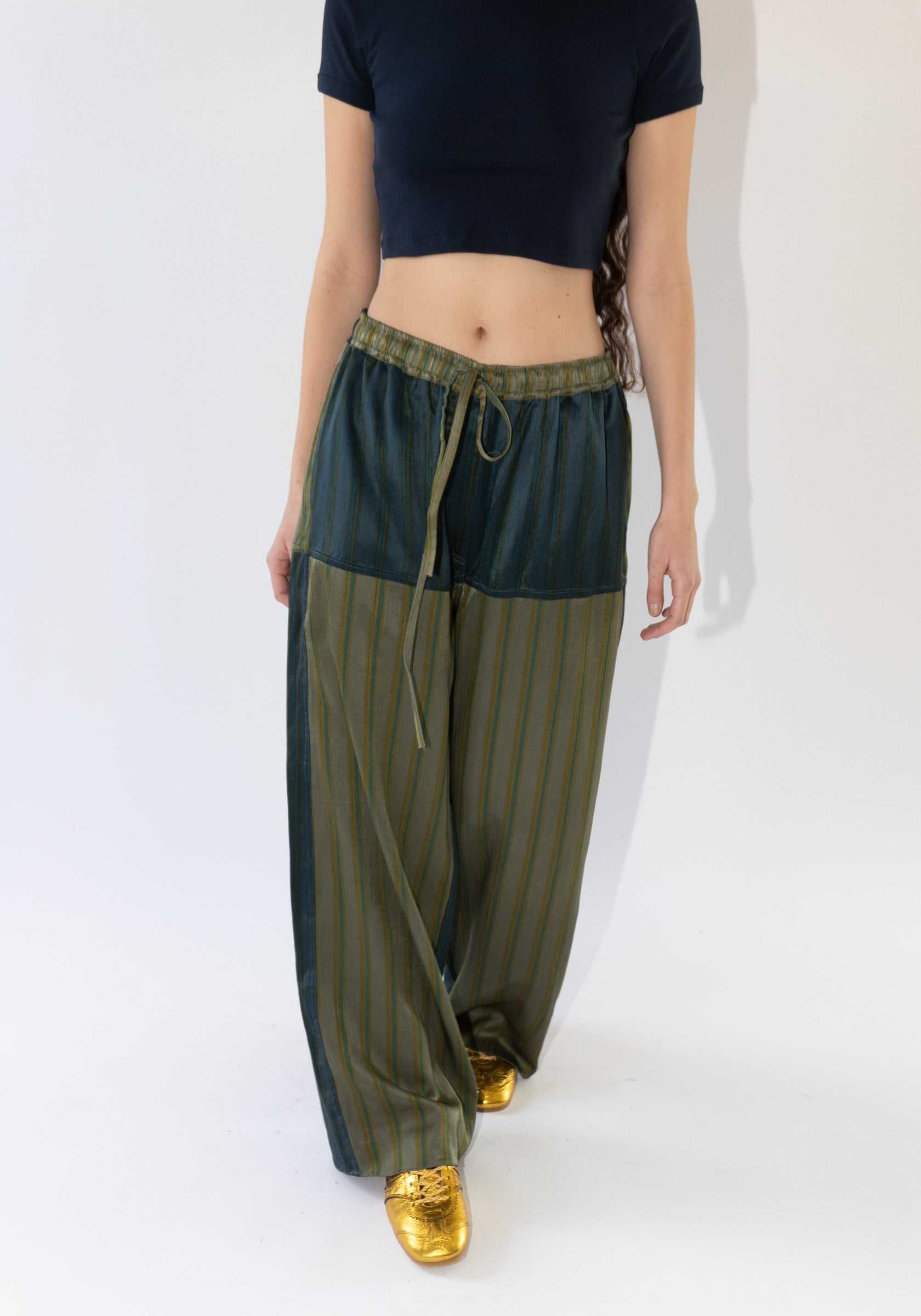 Tigra Tigra Patchwork Stripe Pant in Grey and Blue Stripe