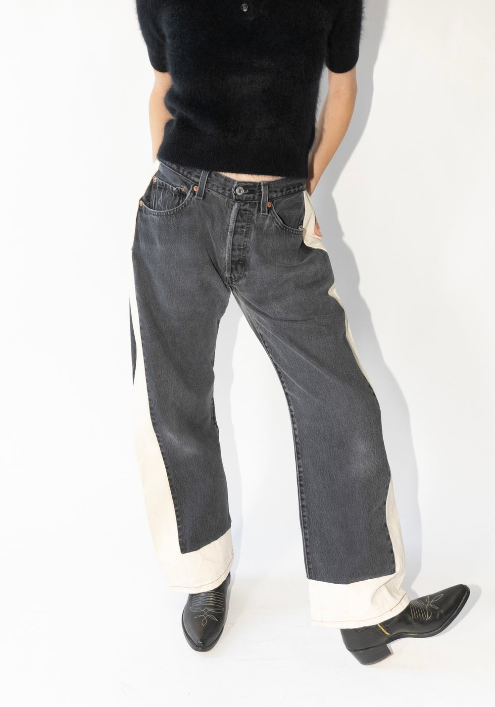 B Sides Vintage Reworked Slouch Jean in Black and Natural