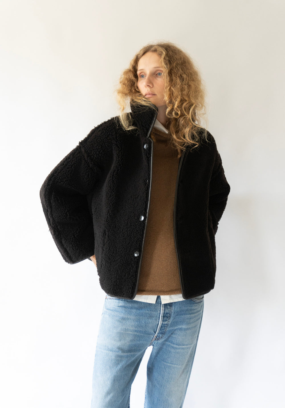 Cawley Suede and Curly Shearling Avis Jacket in Chocolate