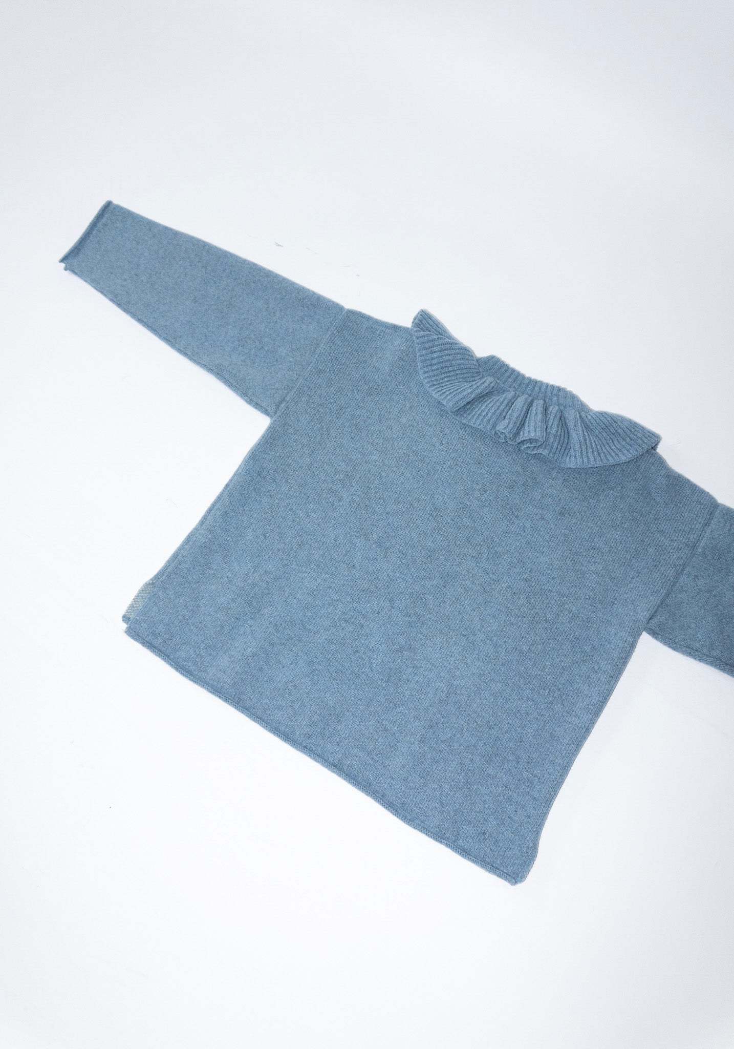 Cawley British Lambswool Ruffle Neck Pullover Sweater in Glacier