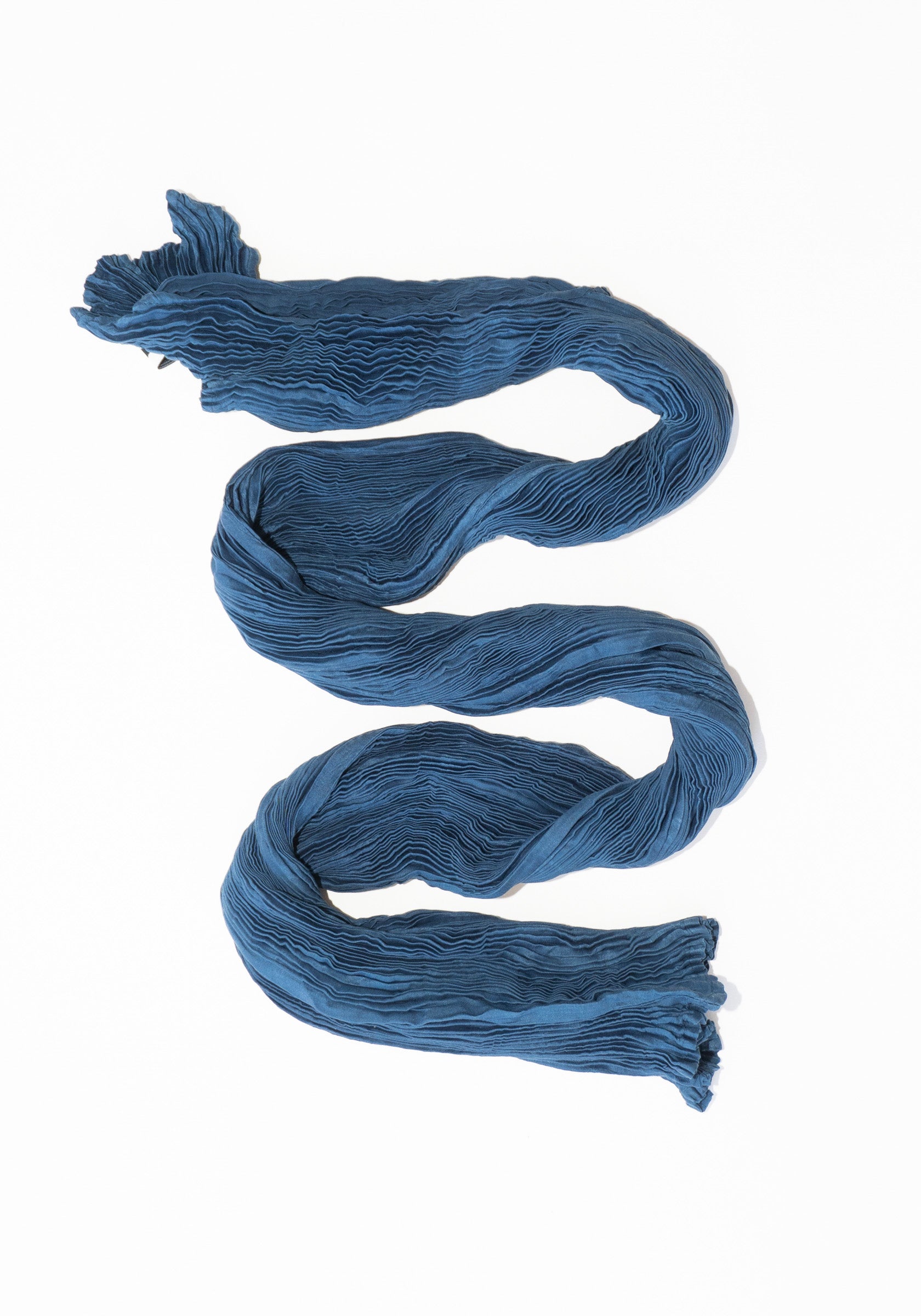 Azur Plissé Satin Silk Tank Long Dress in Dark Indigo