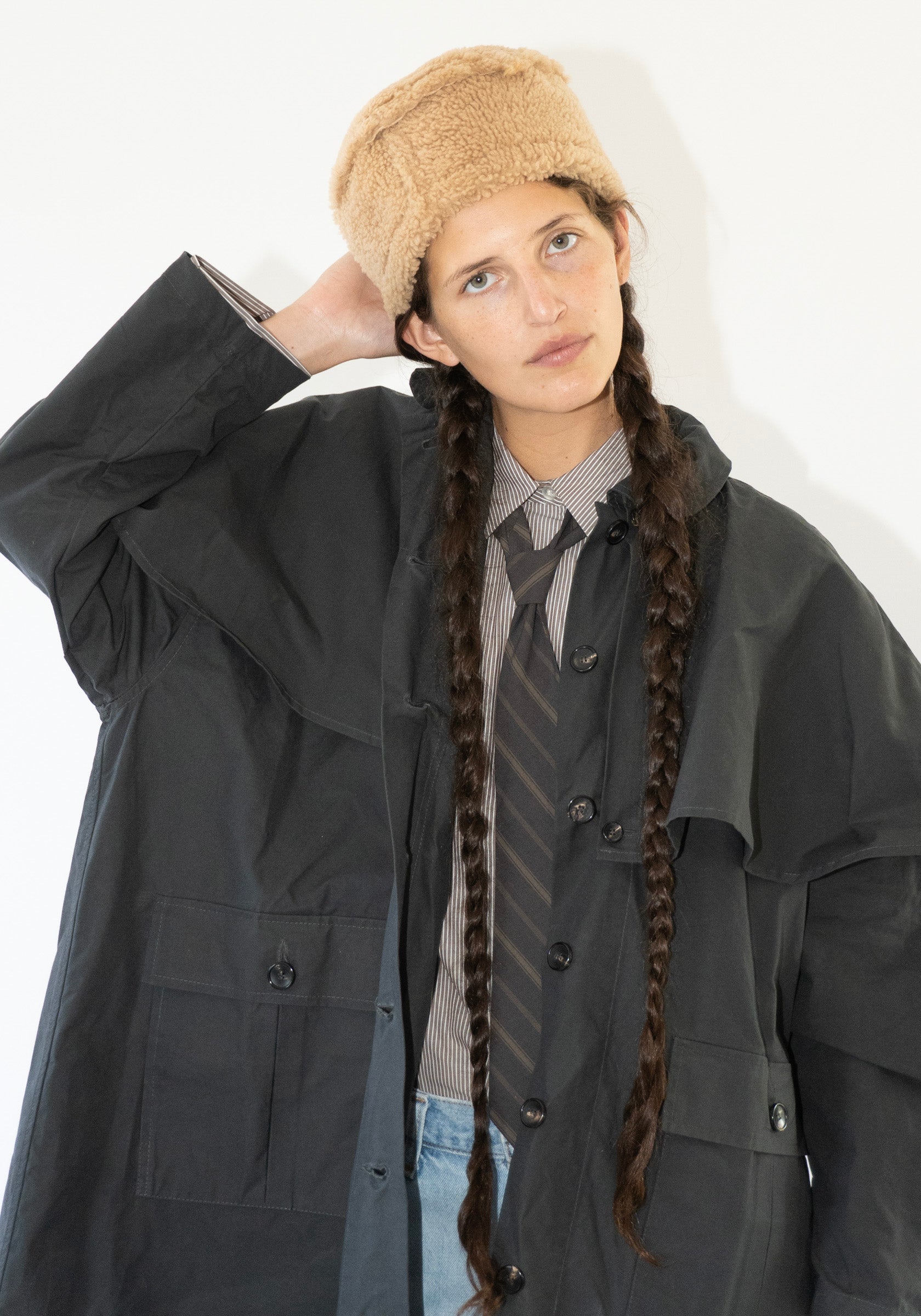 Cawley Leather Pill Box Hat in Tan