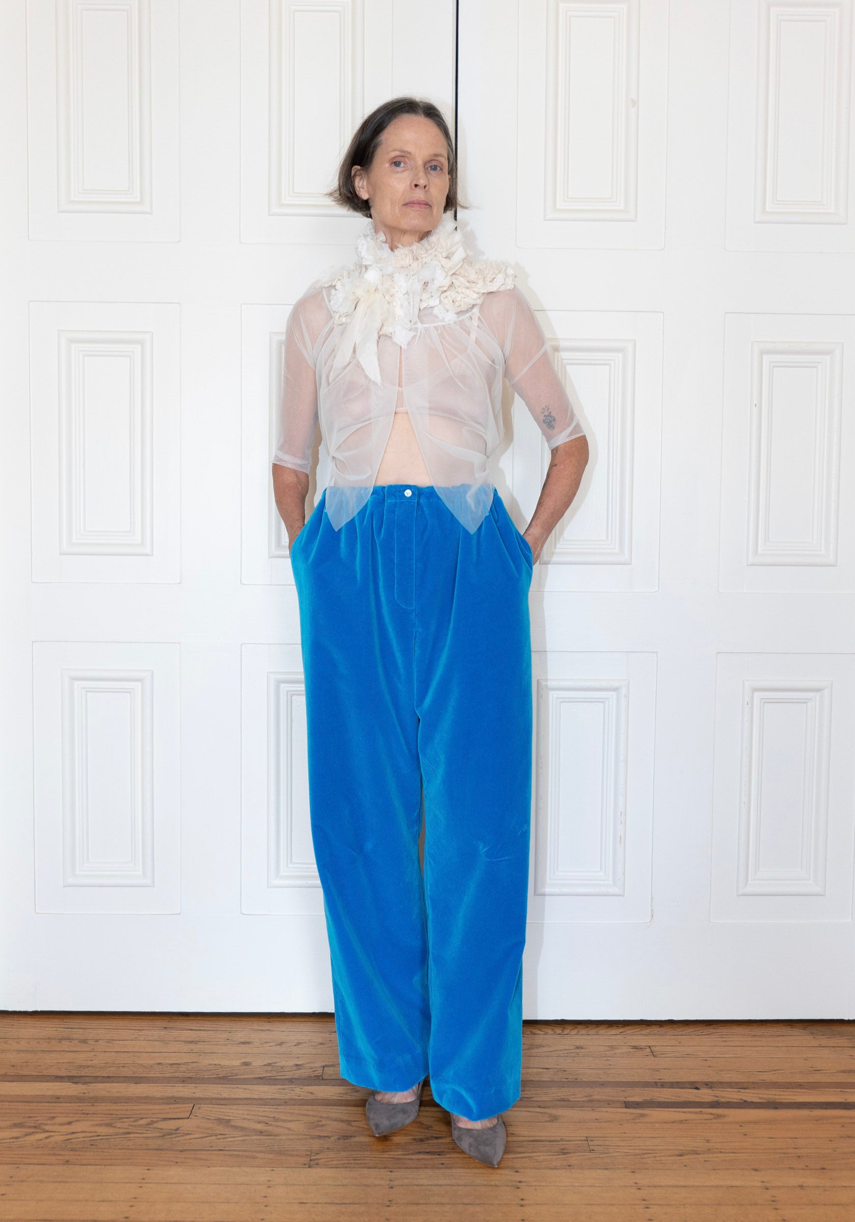 Colleen Allen Velvet Drawstring Pant in Cerulean Blue
