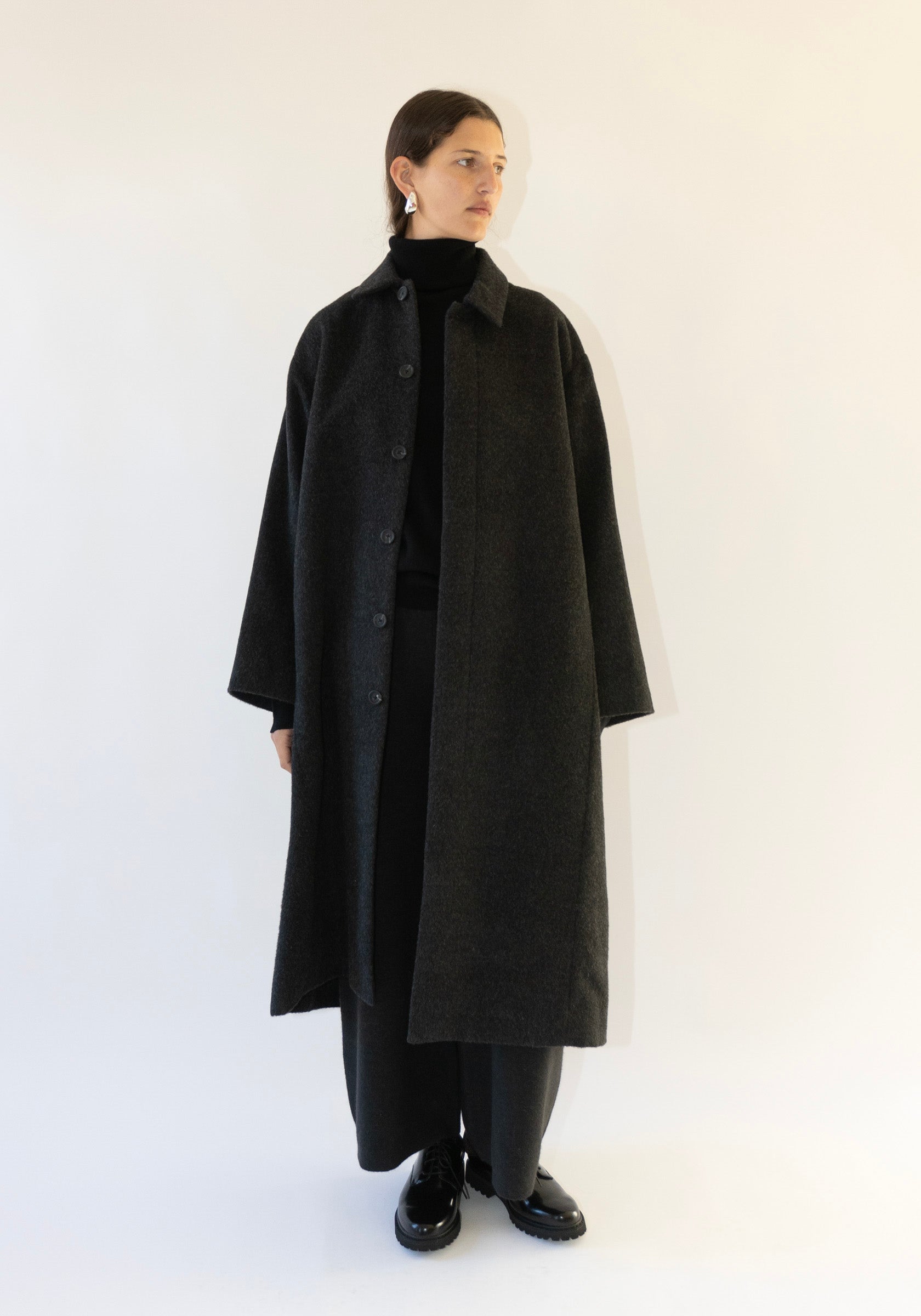 Brushed Car Coat in Black Melange