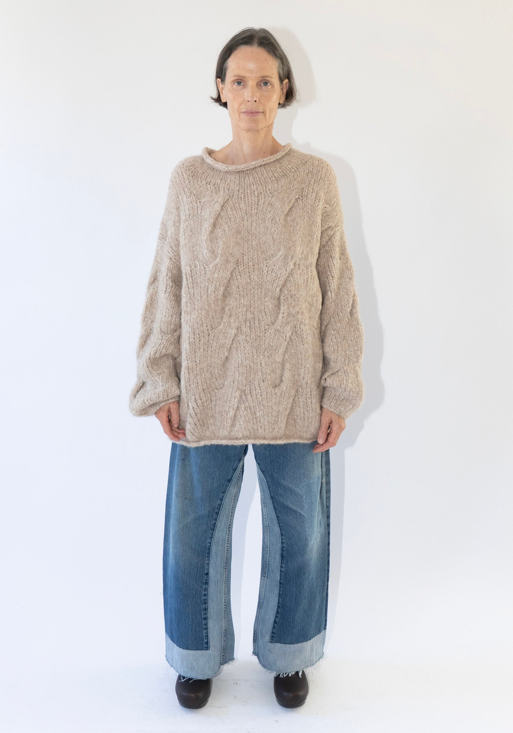 Lauren Manoogian Handknit Cable Rollneck Sweater in Husk