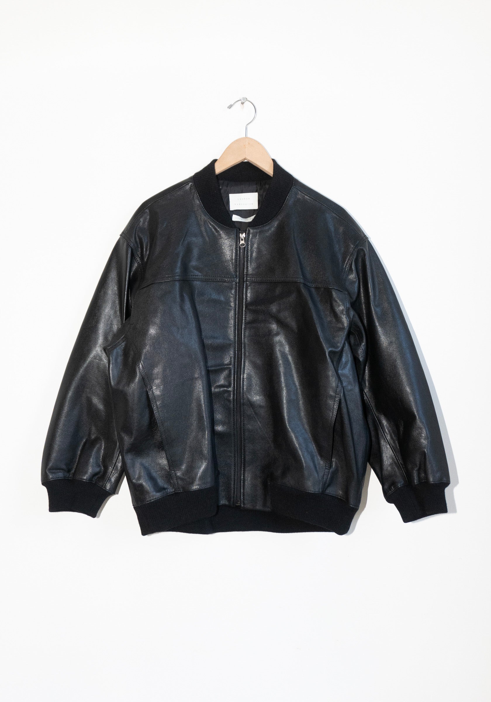 Leather Bomber in Black