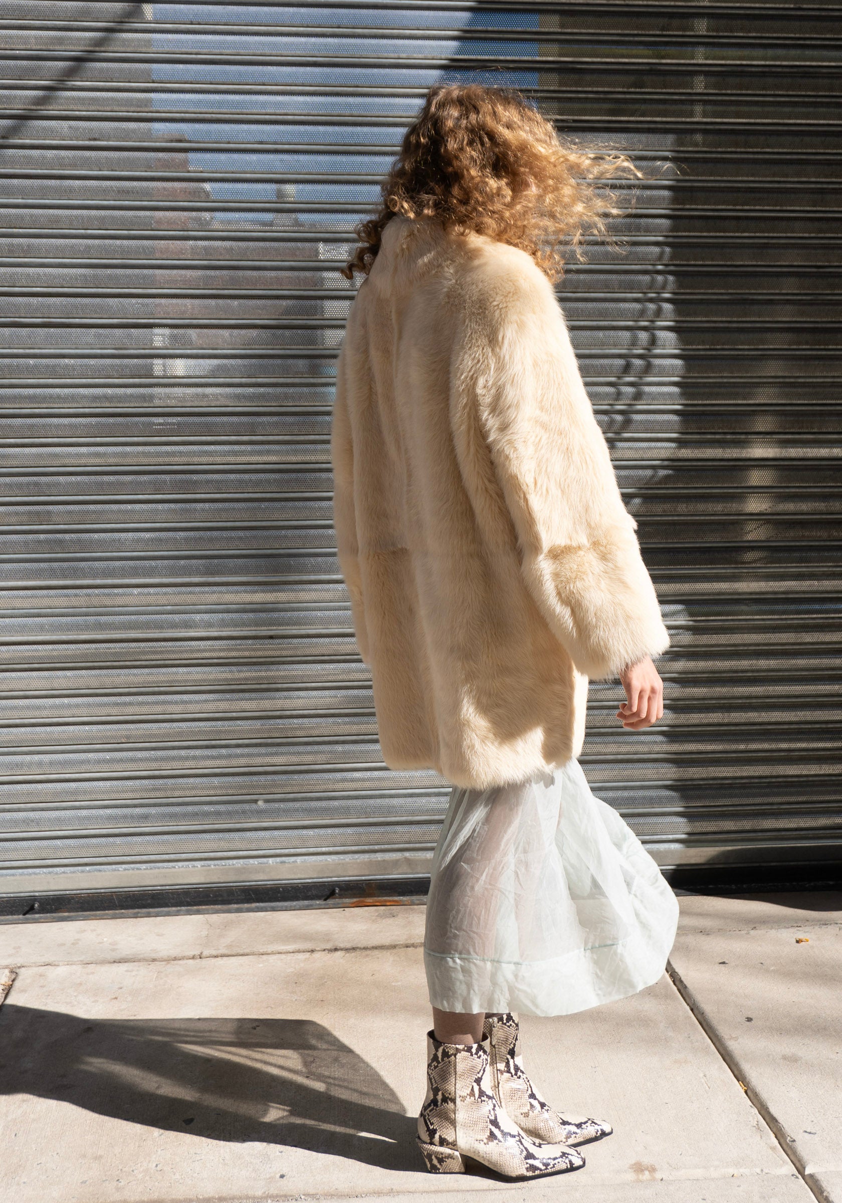Ruben Mid Length Shearling Coat in Butter