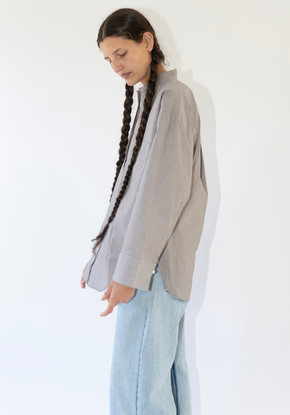 Malene Birger Derris Shirt in Thin Brown Stripe