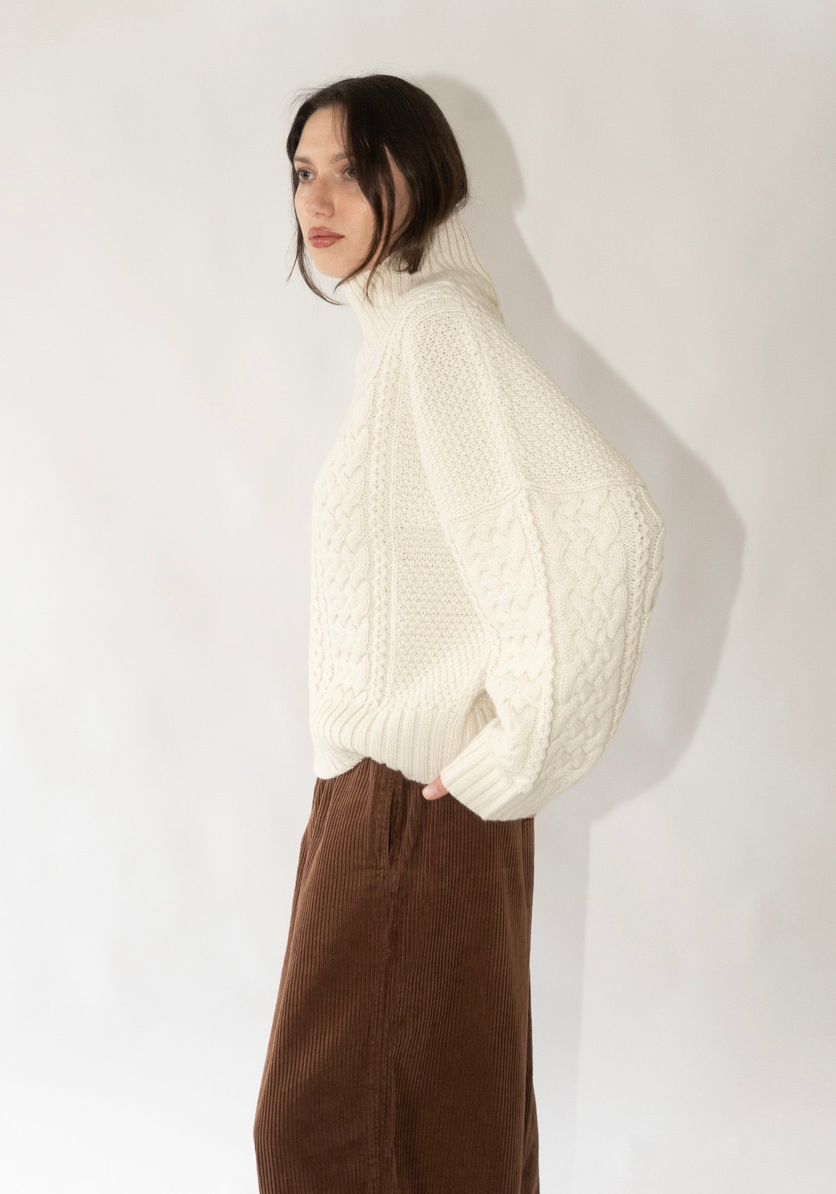 Fisherman Turtleneck Sweater in Cream