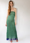 Tigra Tigra Gathered Kota Tube Dress with Beaded Fringe in Jade Green