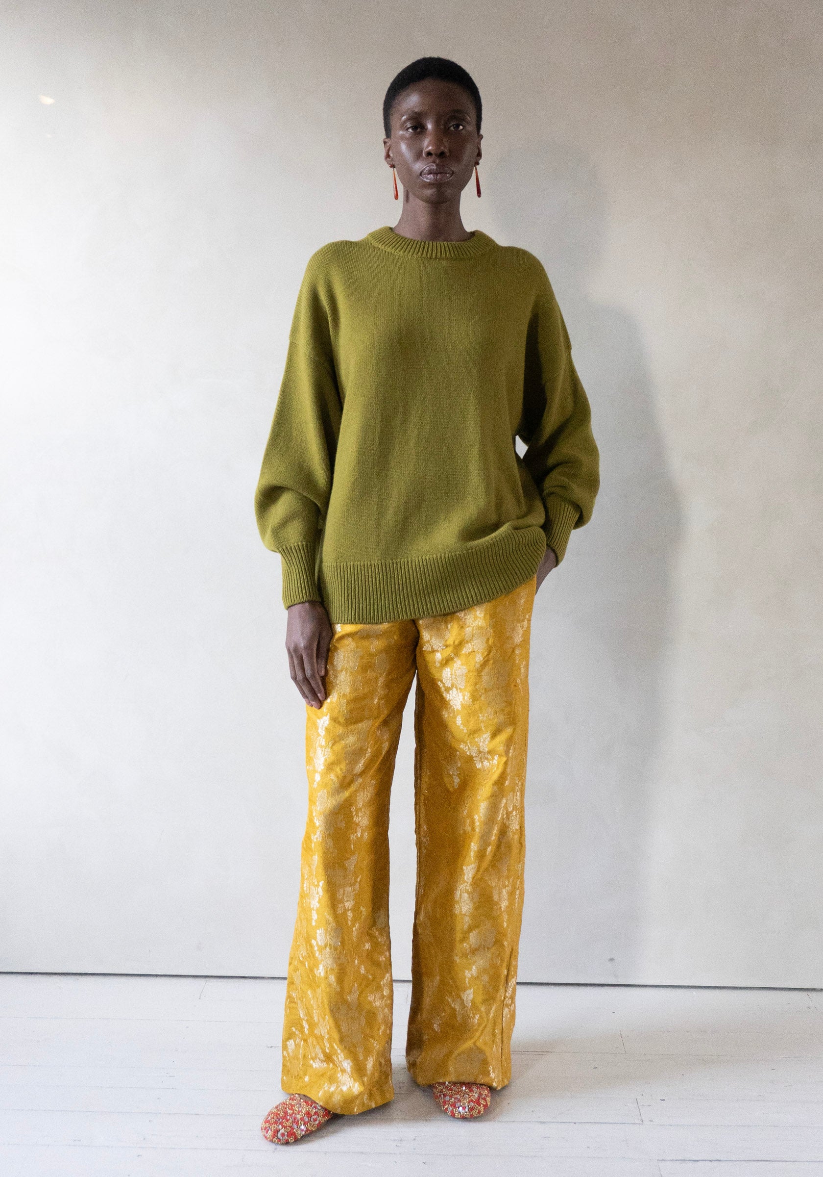 Silk Brocade Boxing Pant in Yellow