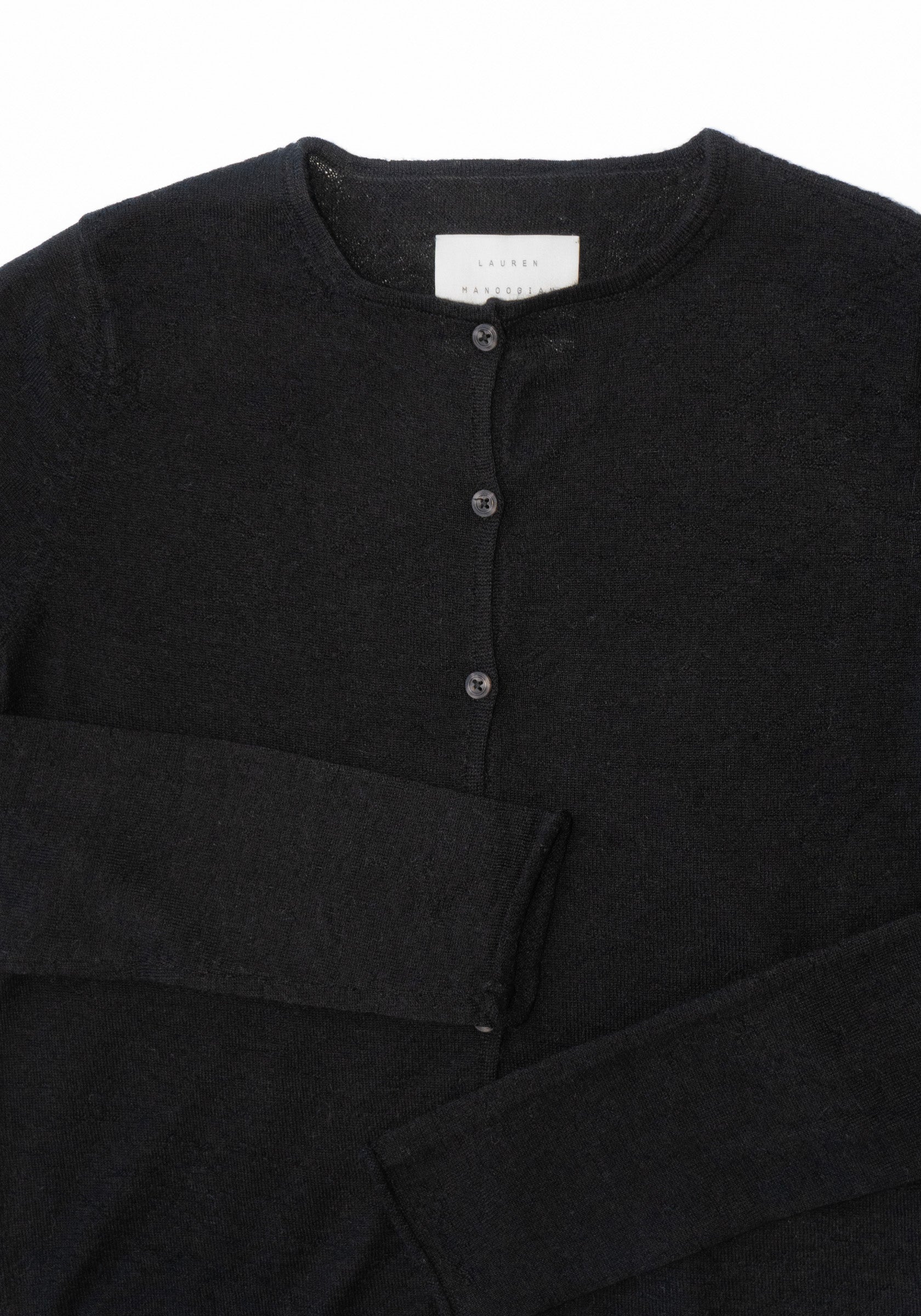 Super Fine Crewneck Cardigan in Black