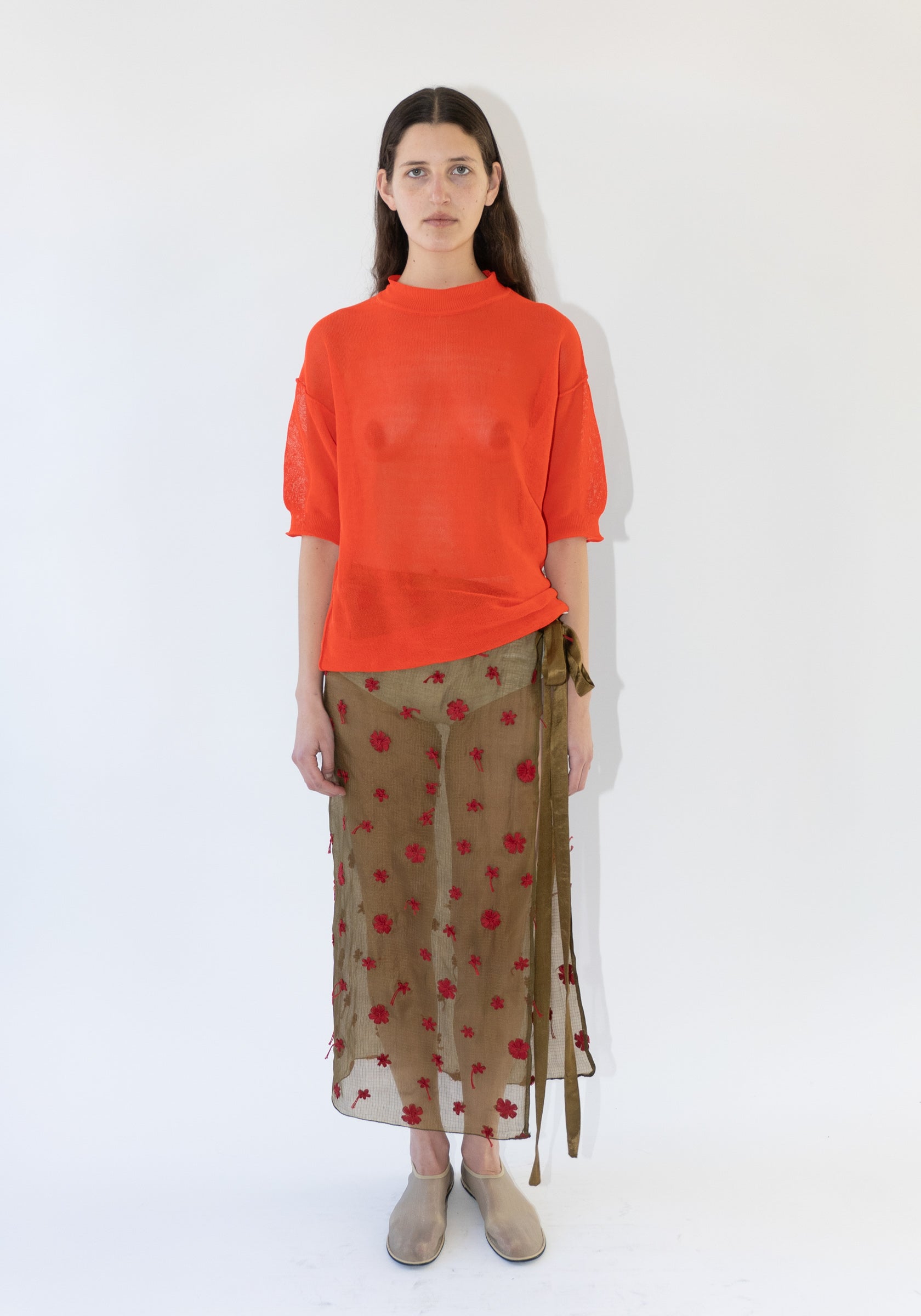 Knot Flowers Wrap Skirt in Army and Red