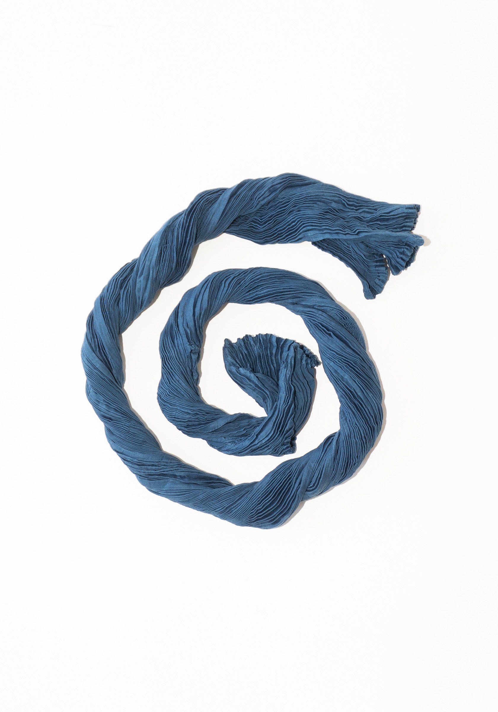 Azur Plissé Satin Silk Tank Long Dress in Dark Indigo