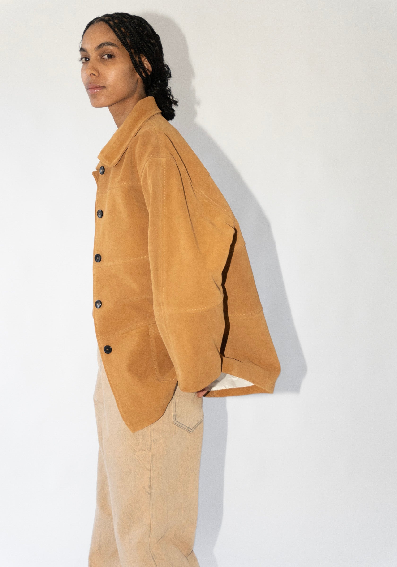 Panelled Quinn Jacket in Suede Morrocan Flame