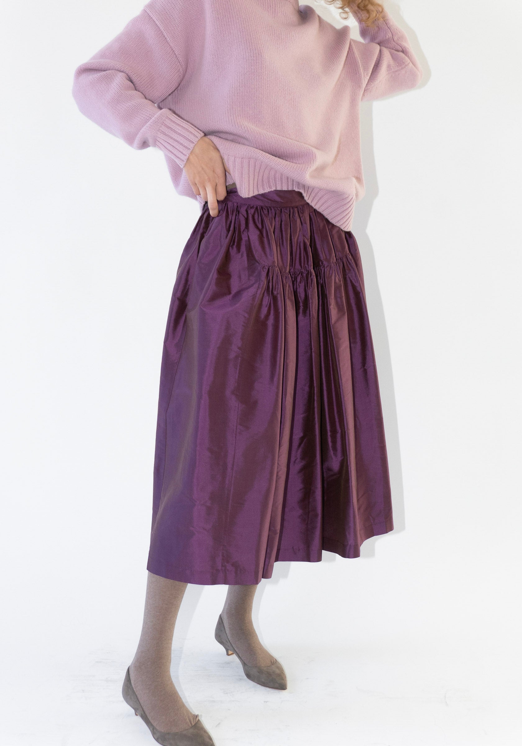 Silk Dupioni Panel Skirt in Plum