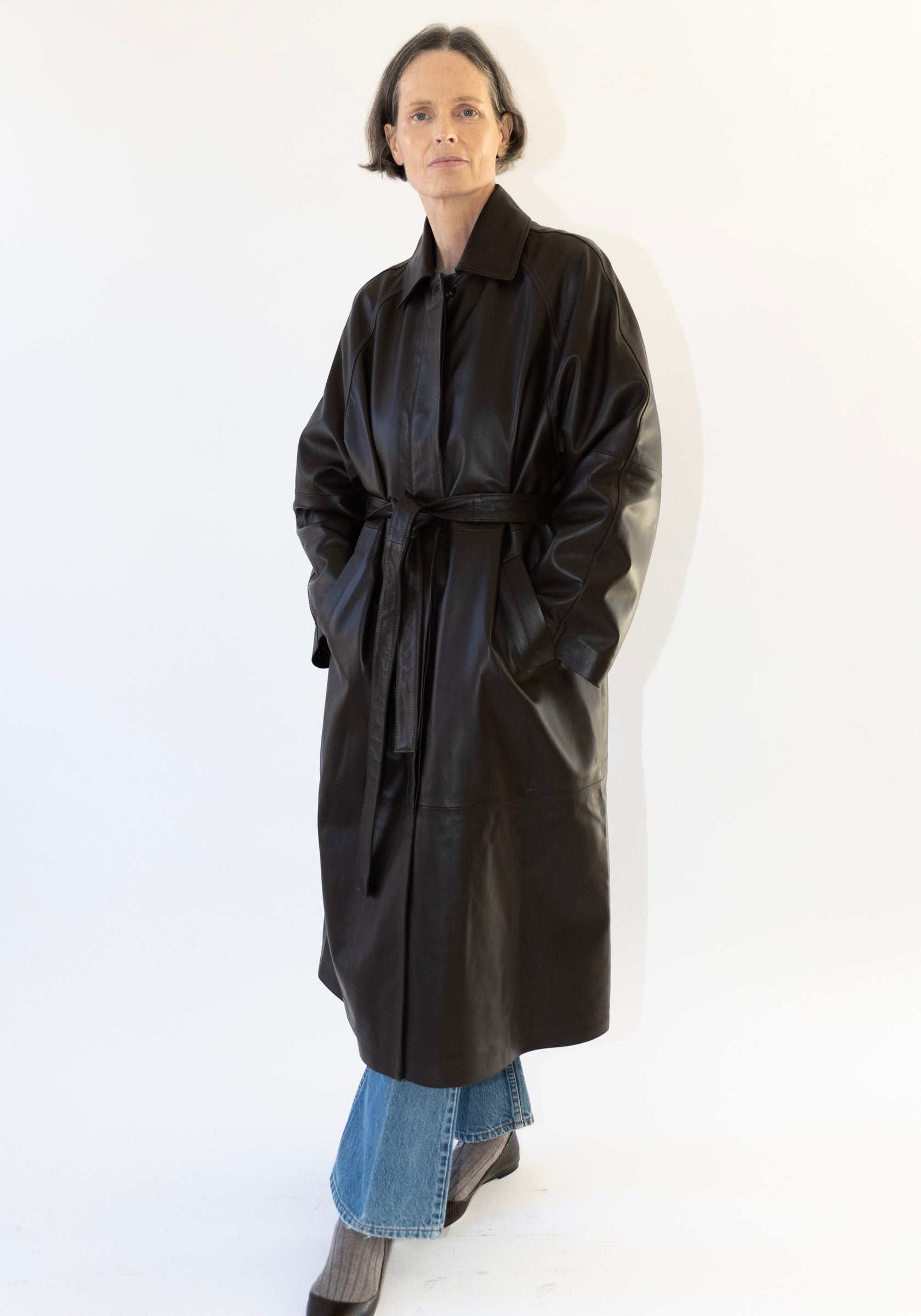 Cordera Nappa Long Trench Coat in Brown
