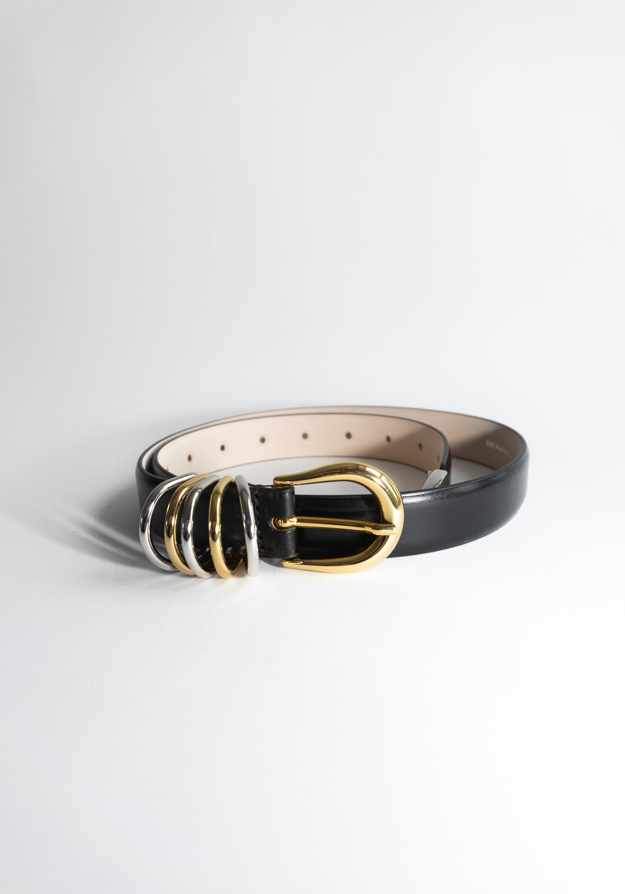 Dehanche Hollyhock Leather Belt in Black with Silver and Gold